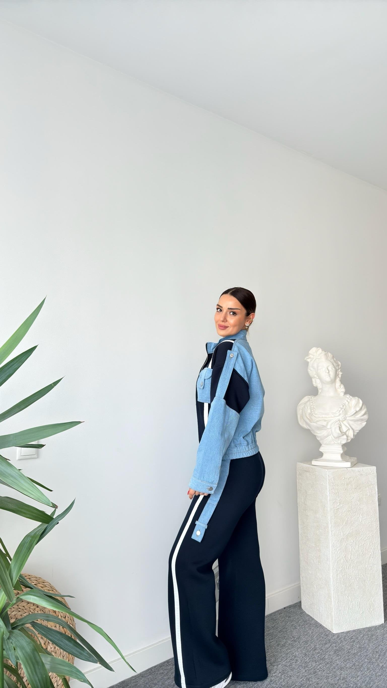 Navy Blue Tero Denim Garnished Tracksuit