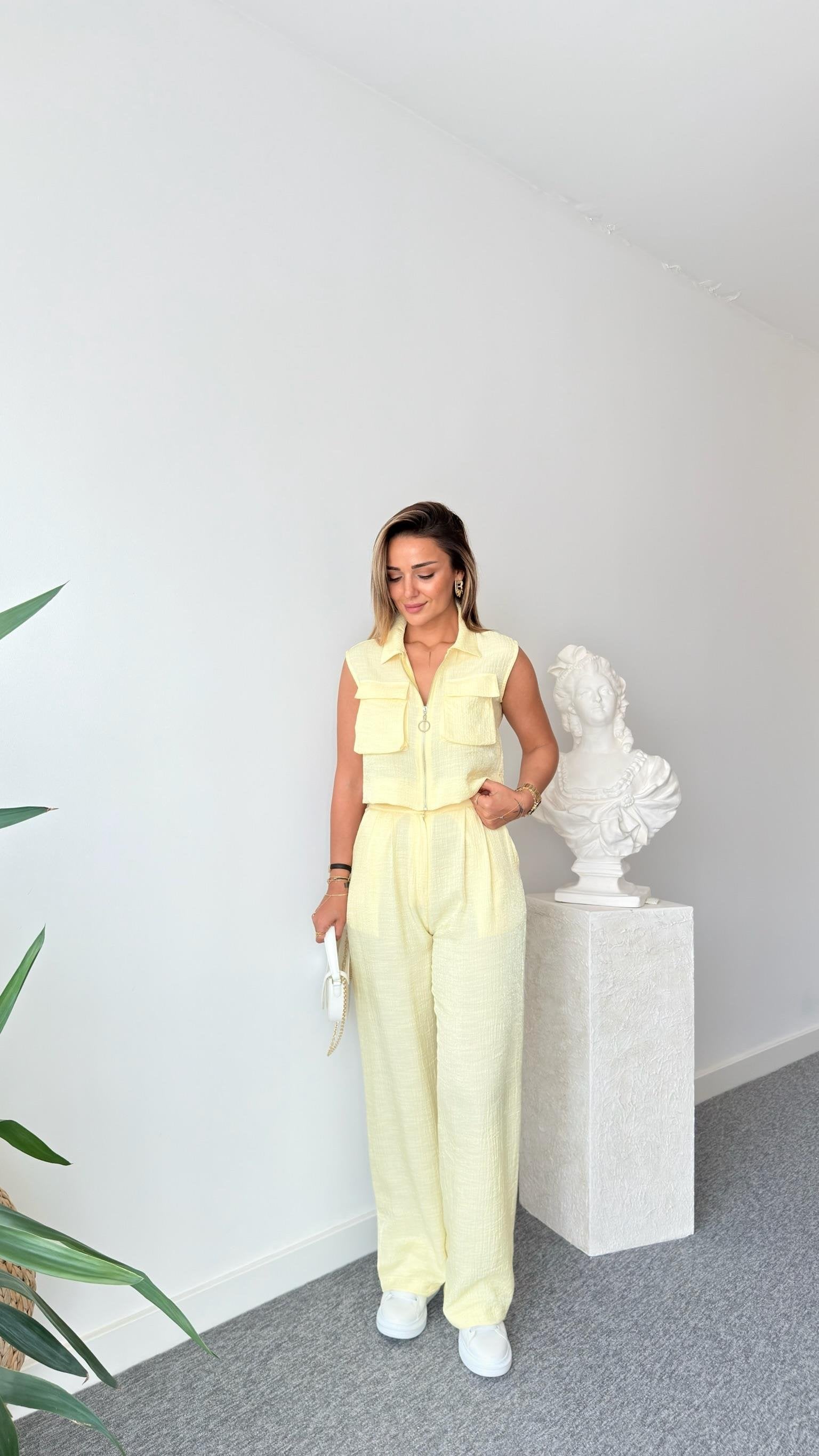 Yellow Gjen Zippered Two Piece Suit