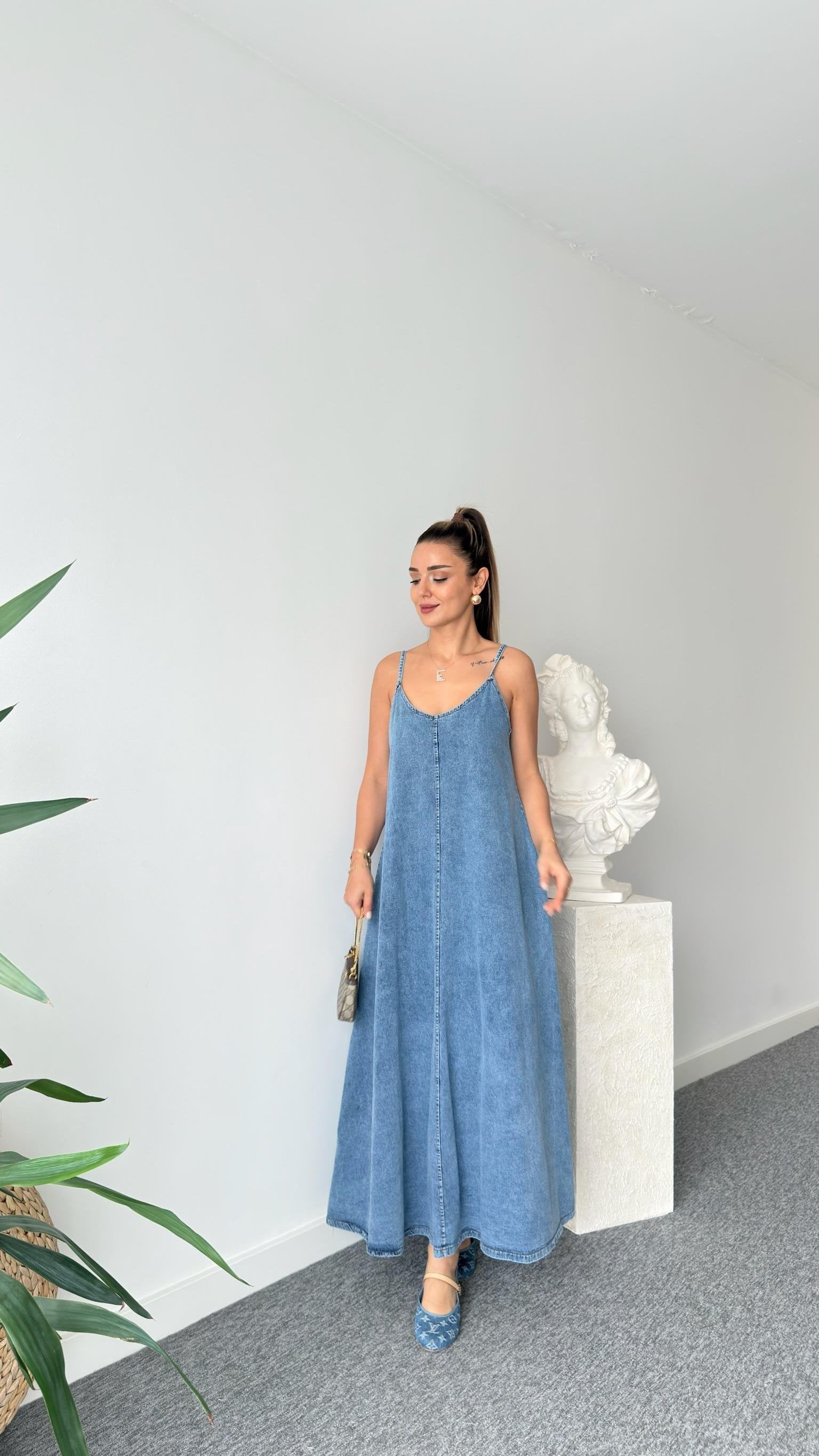 Blue Liyega Strappy Denim Dress