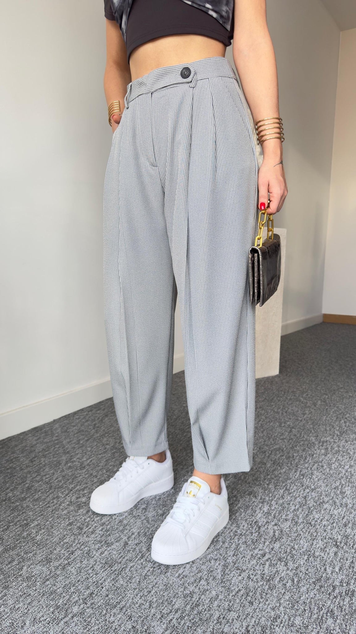 Striped Balloon Trousers with Pleated Legs