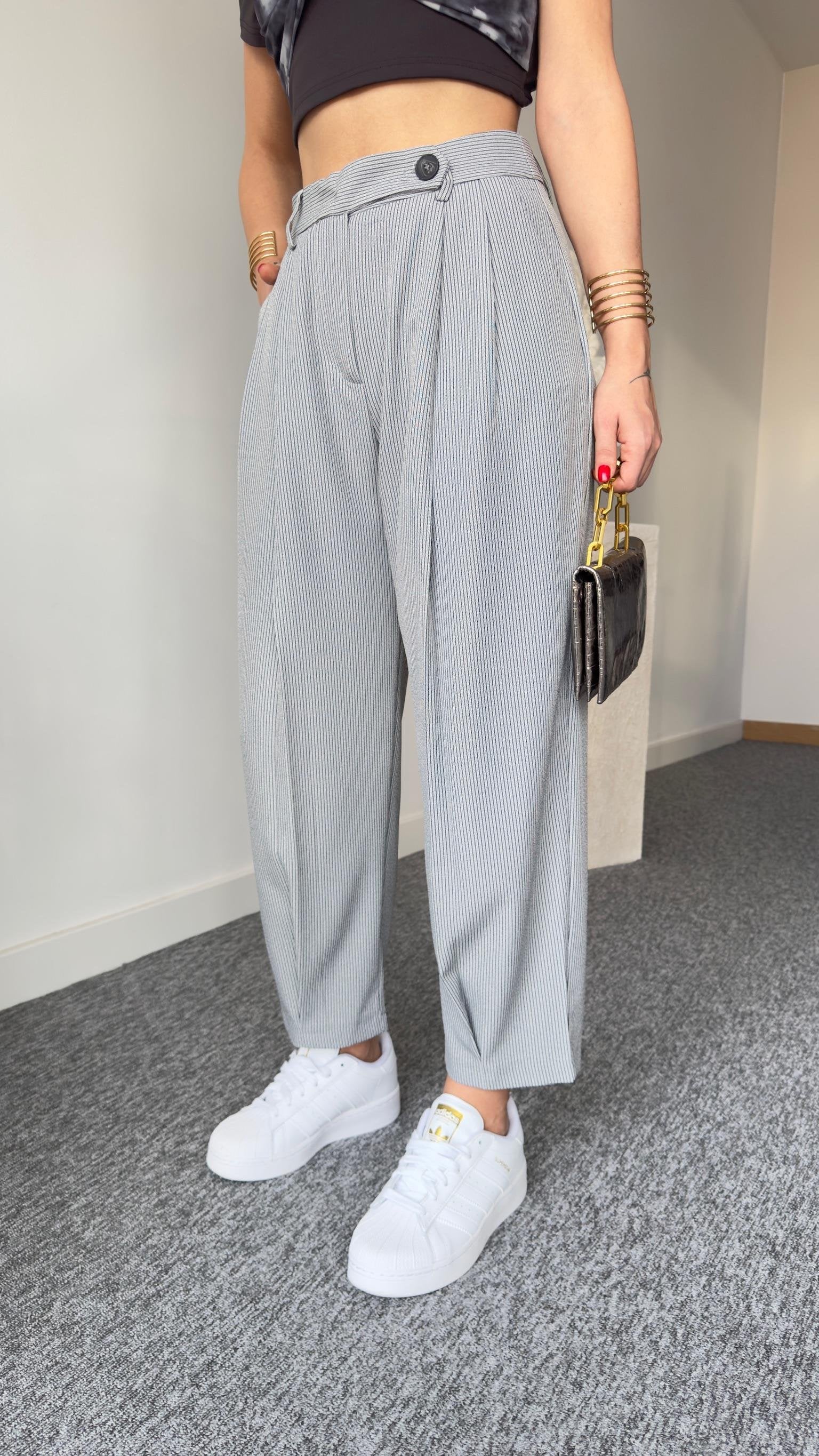 Striped Balloon Trousers with Pleated Legs
