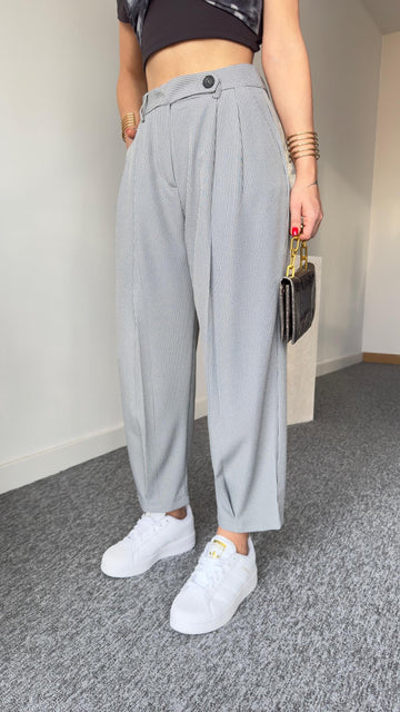 Striped Balloon Trousers with Pleated Legs