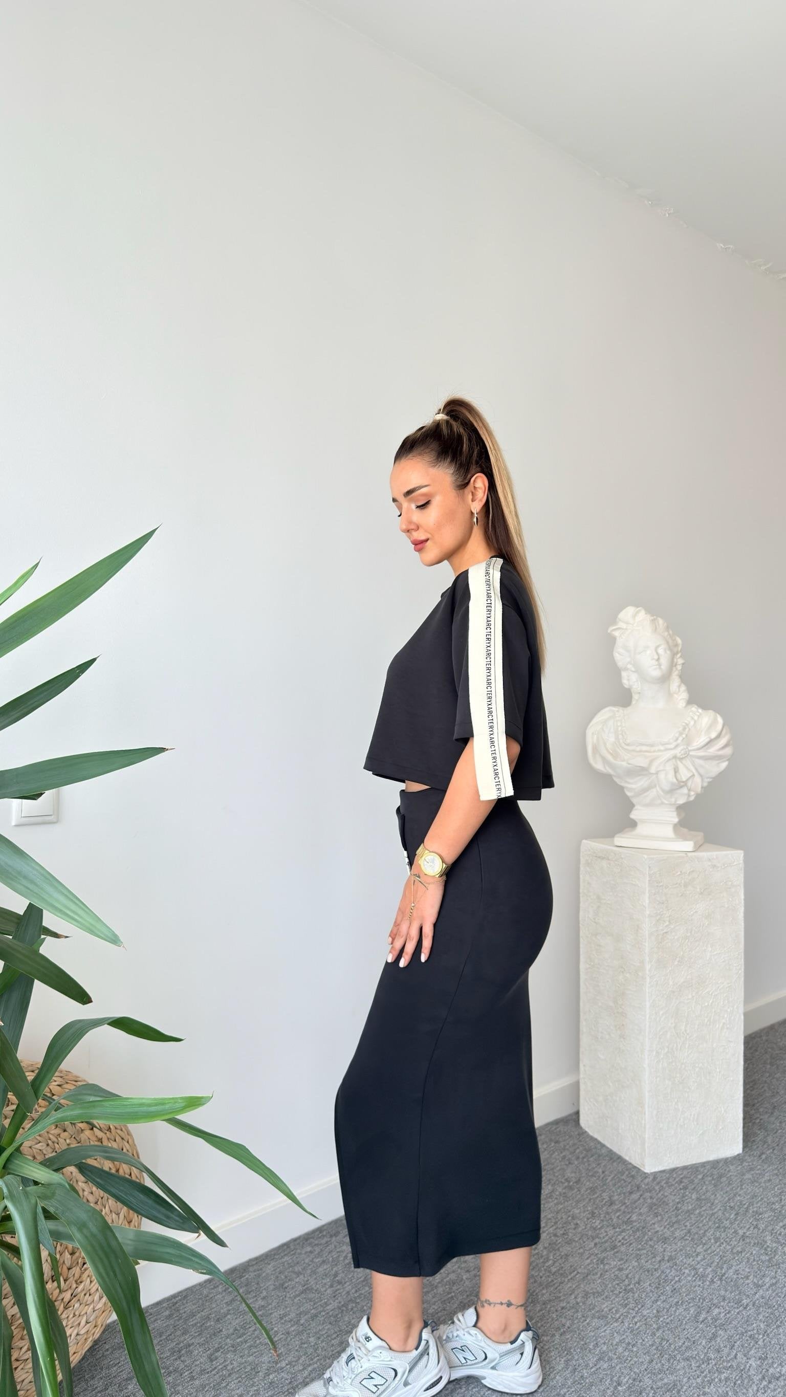 Chima Modal Suit with Stripe Detailed Skirt