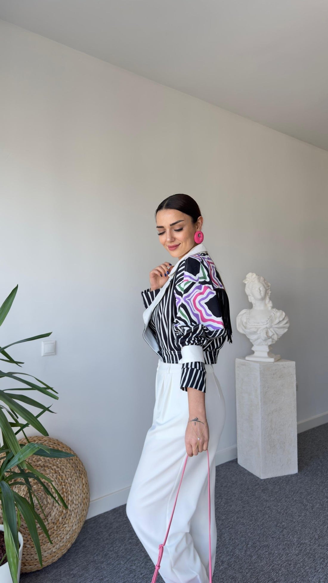 Tori Back Tassel Design Zebra Pattern Jacket