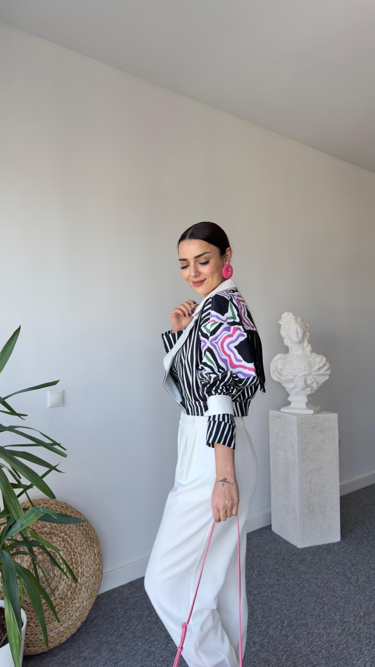 Tori Back Tassel Design Zebra Pattern Jacket