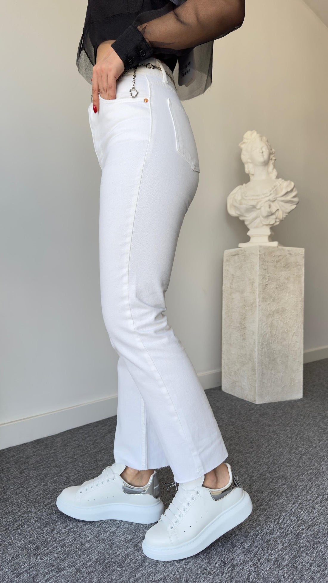 Zra Cut-Leg White Jeans