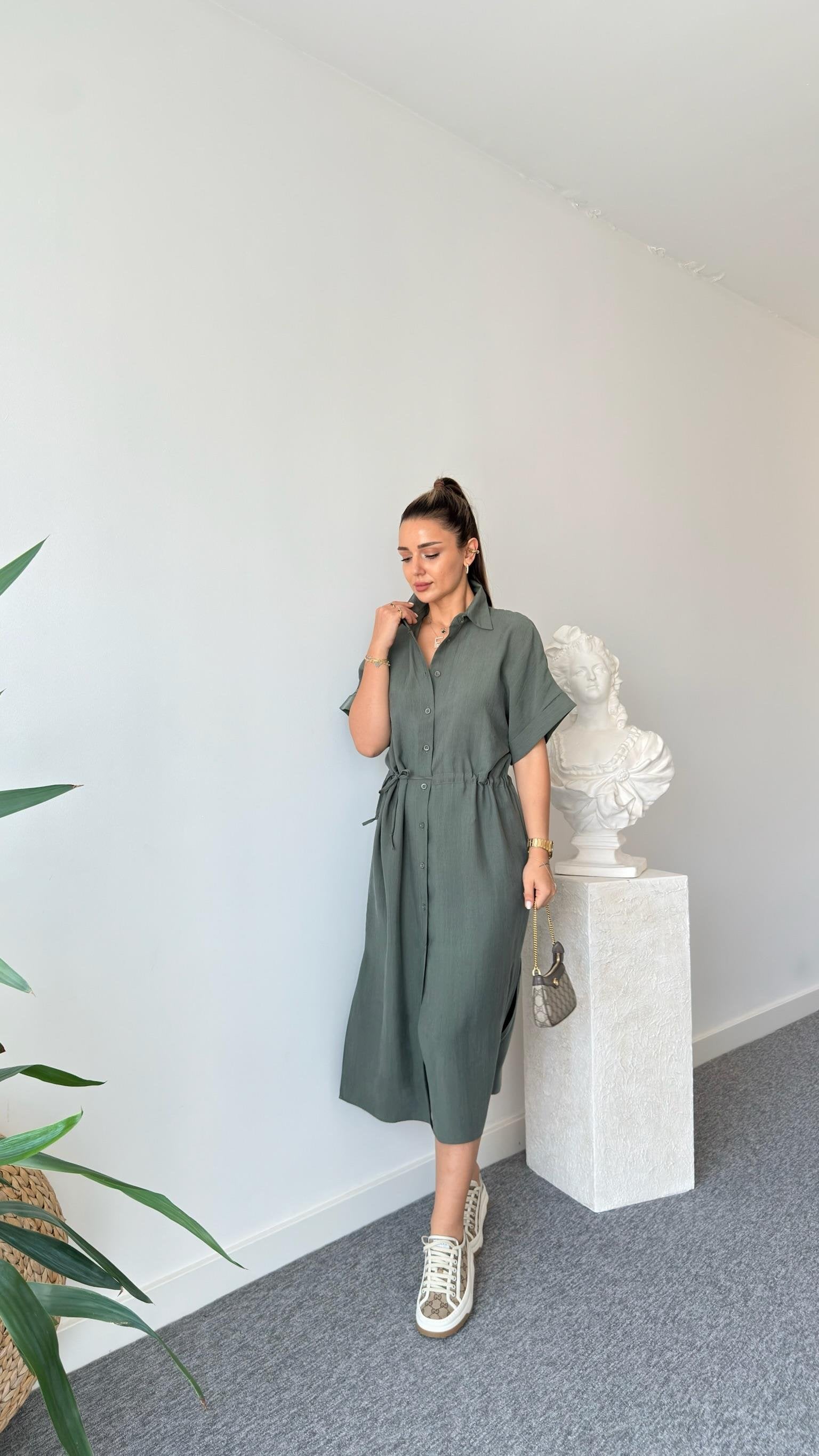 Green Toles Waist Gathered Massi Dress