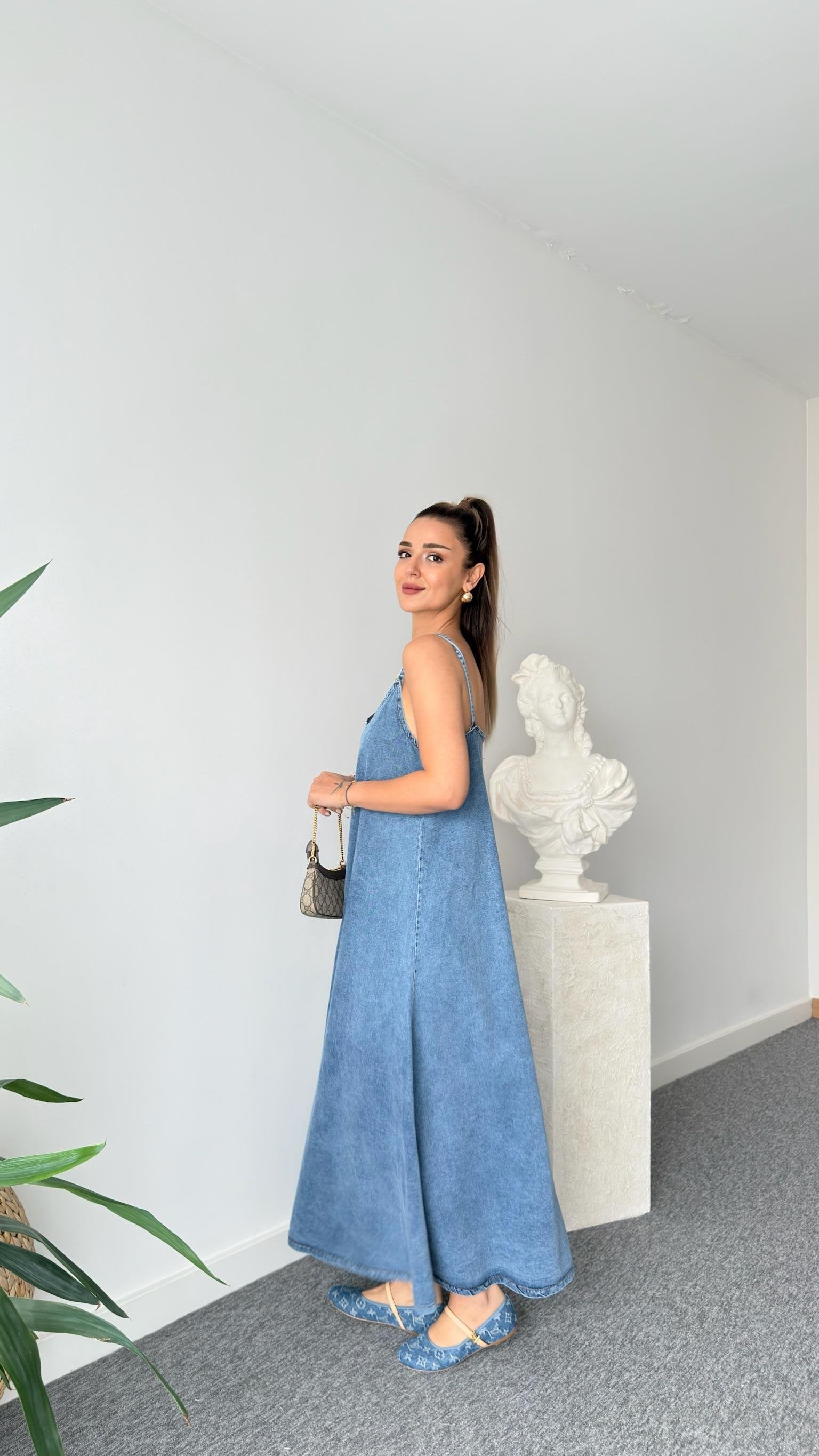 Blue Liyega Strappy Denim Dress