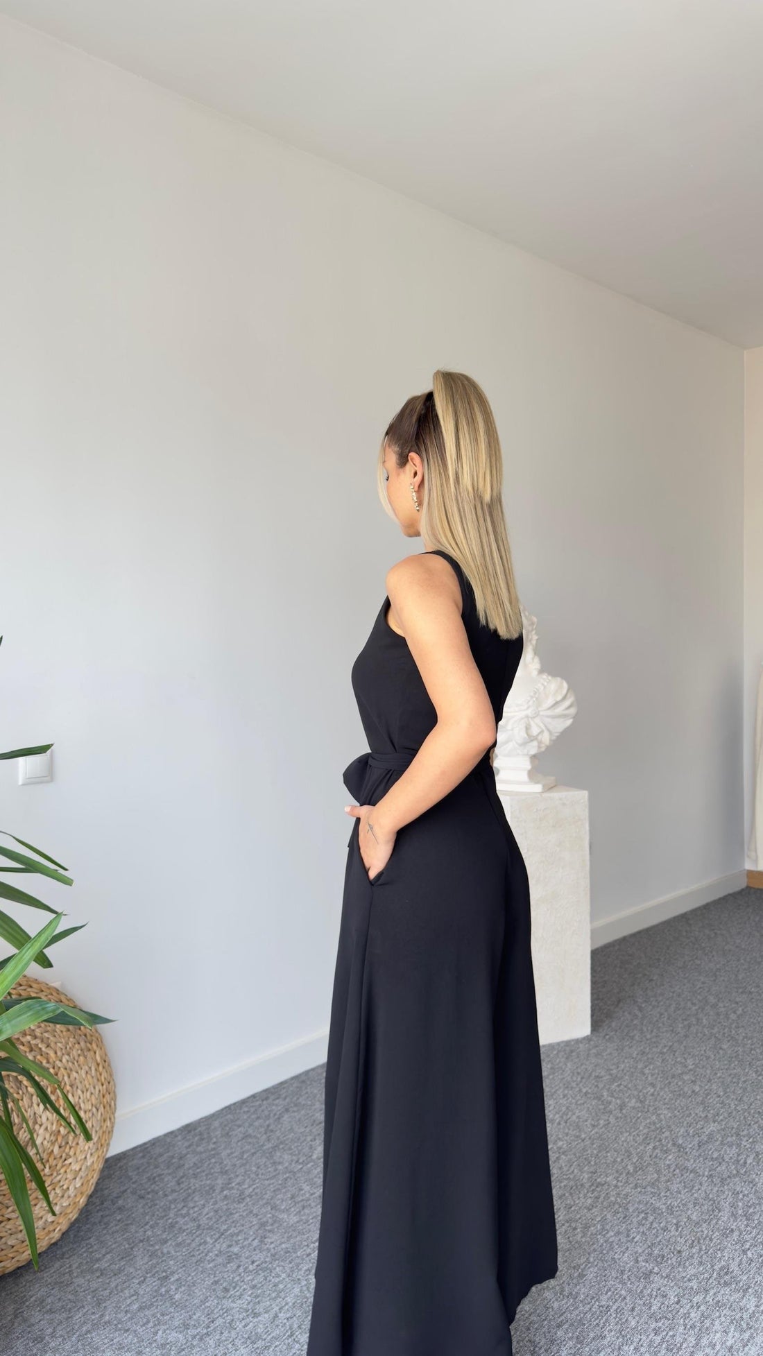 Carta Belted Black Wide Leg Jumpsuit