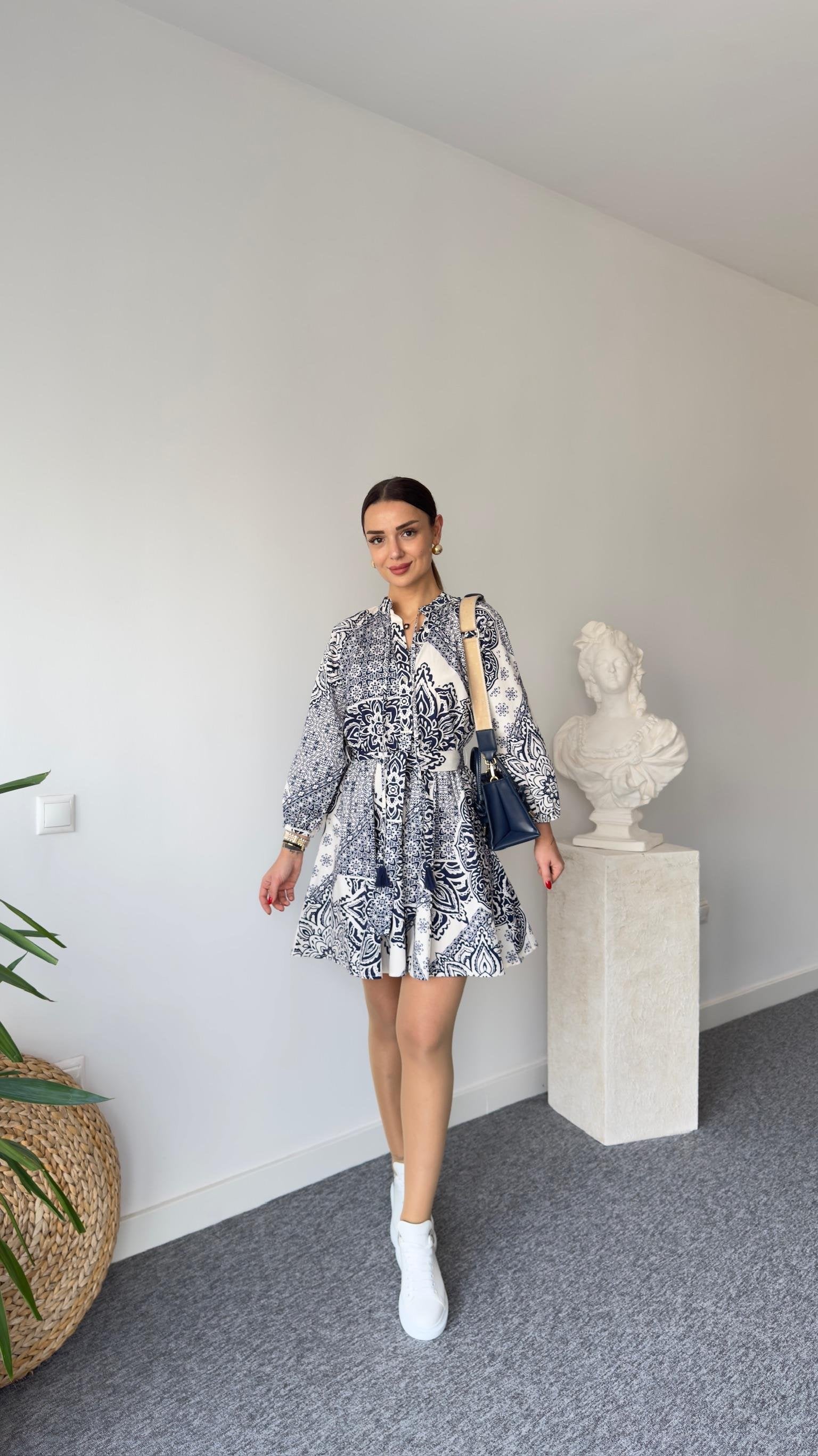 Lewa Blue Patterned Zra Dress