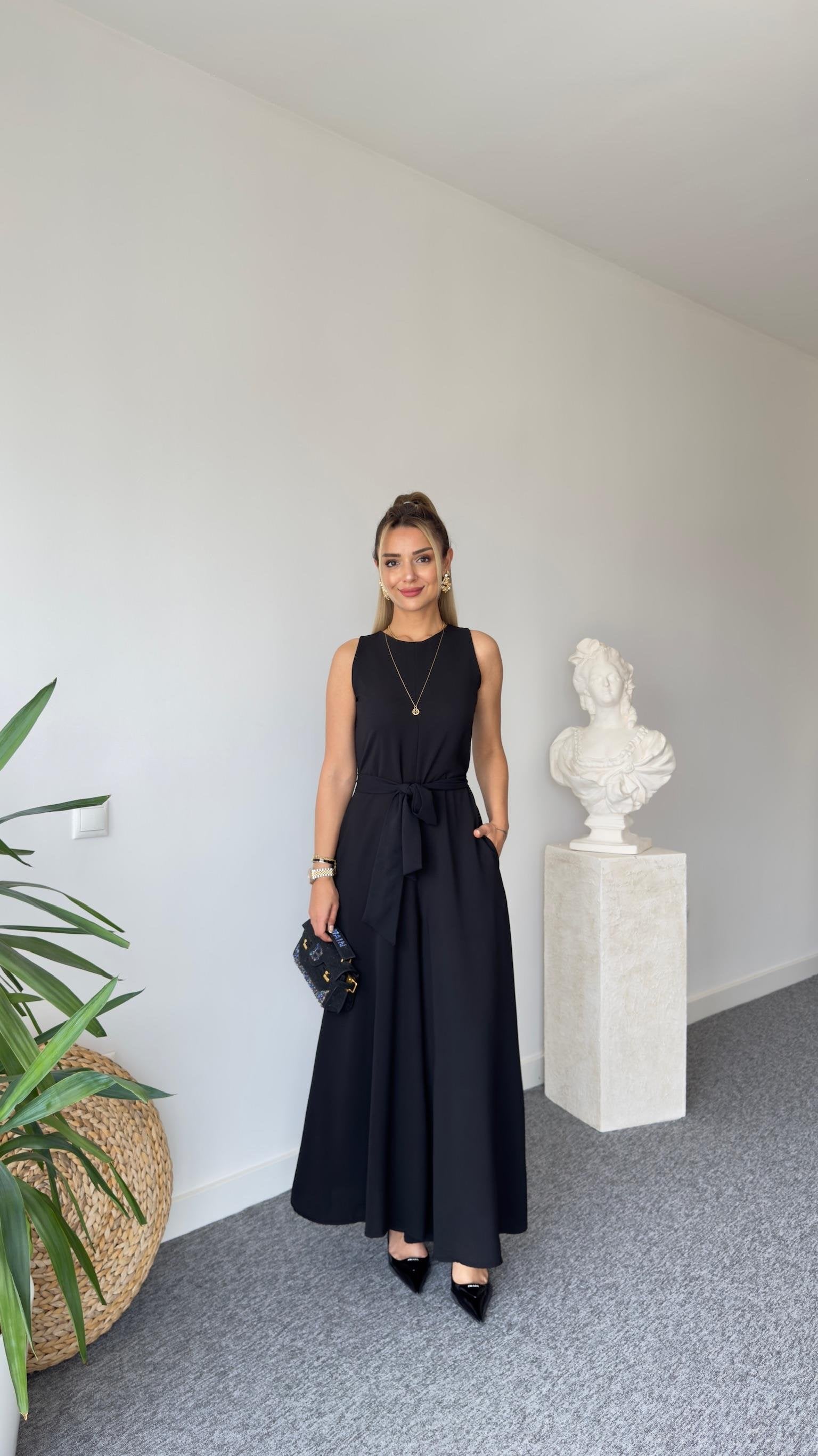 Carta Belted Black Wide Leg Jumpsuit