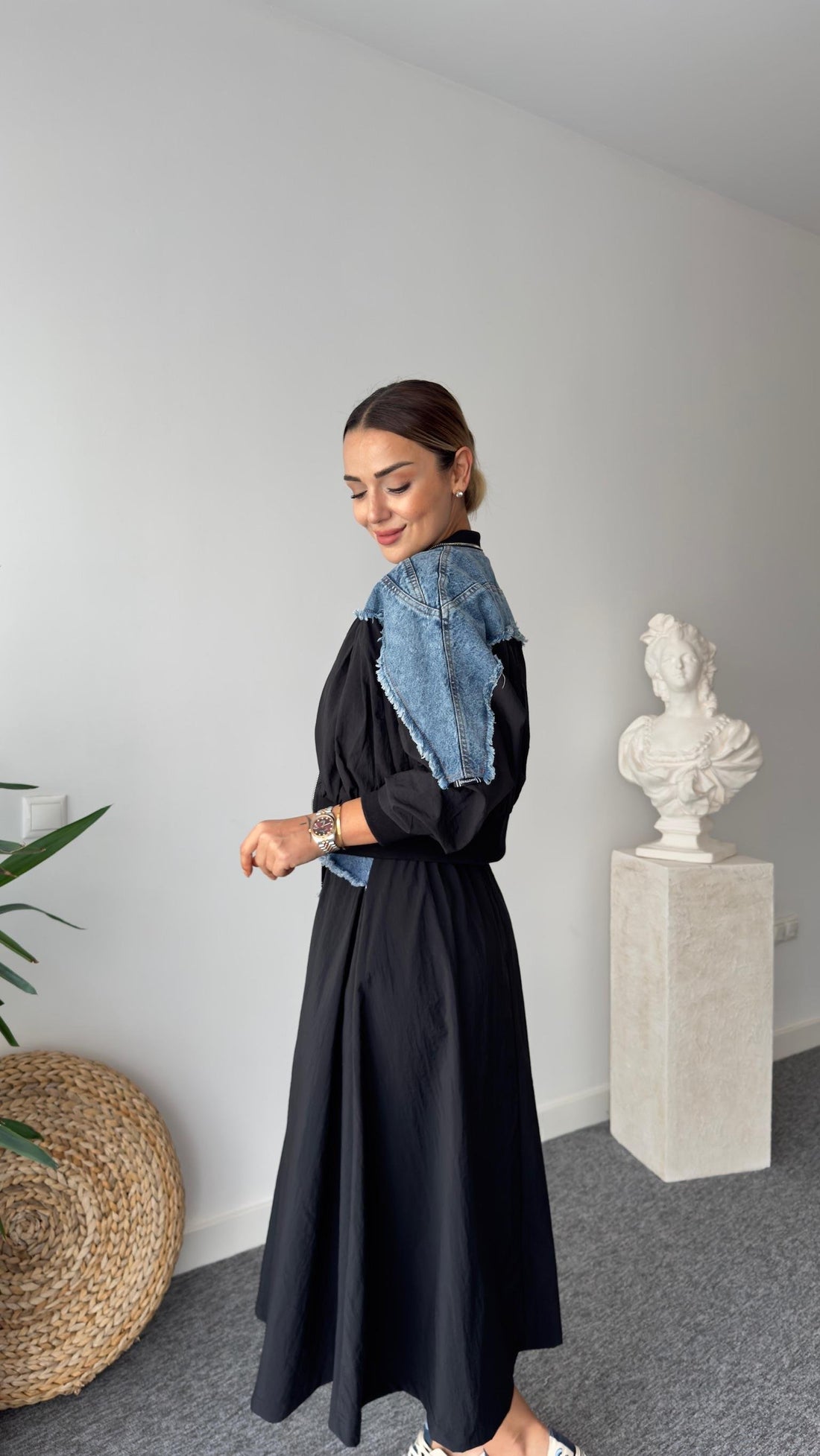 Jadir Brand Model Denim Garnished Parachute Jacket