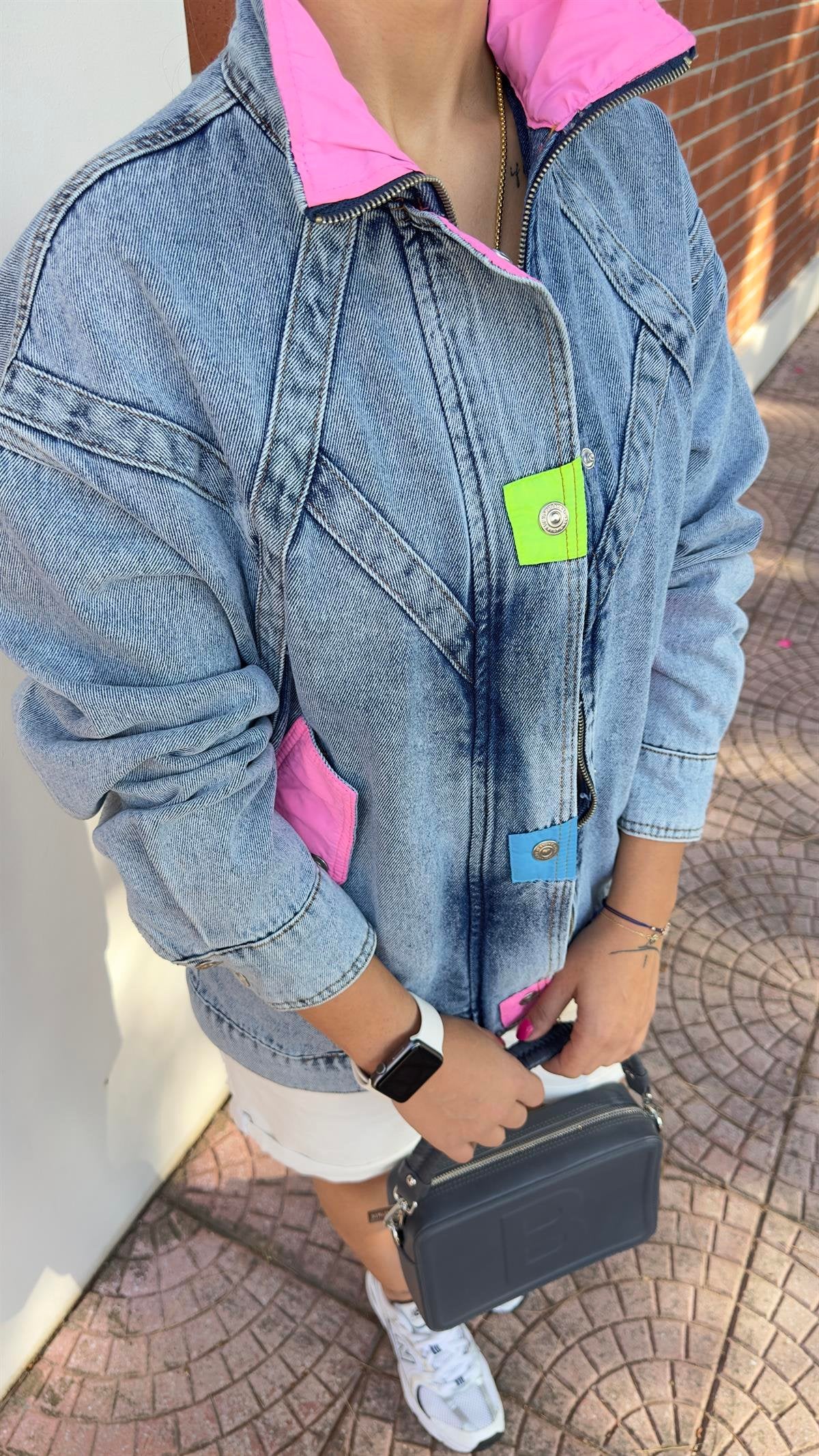 Rosy Color Detailed Jean Jacket