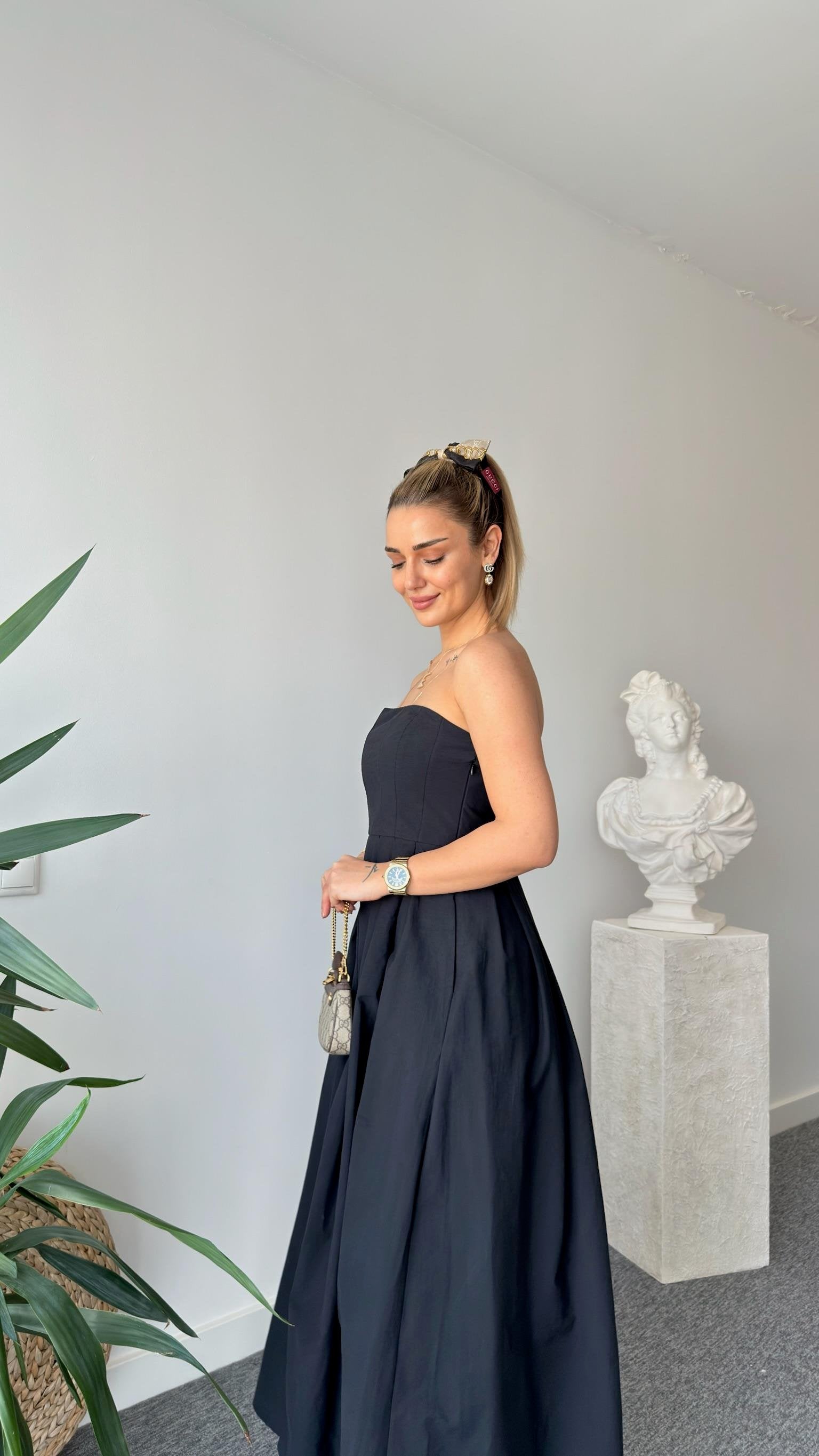 Black Strapless Parachute Dress