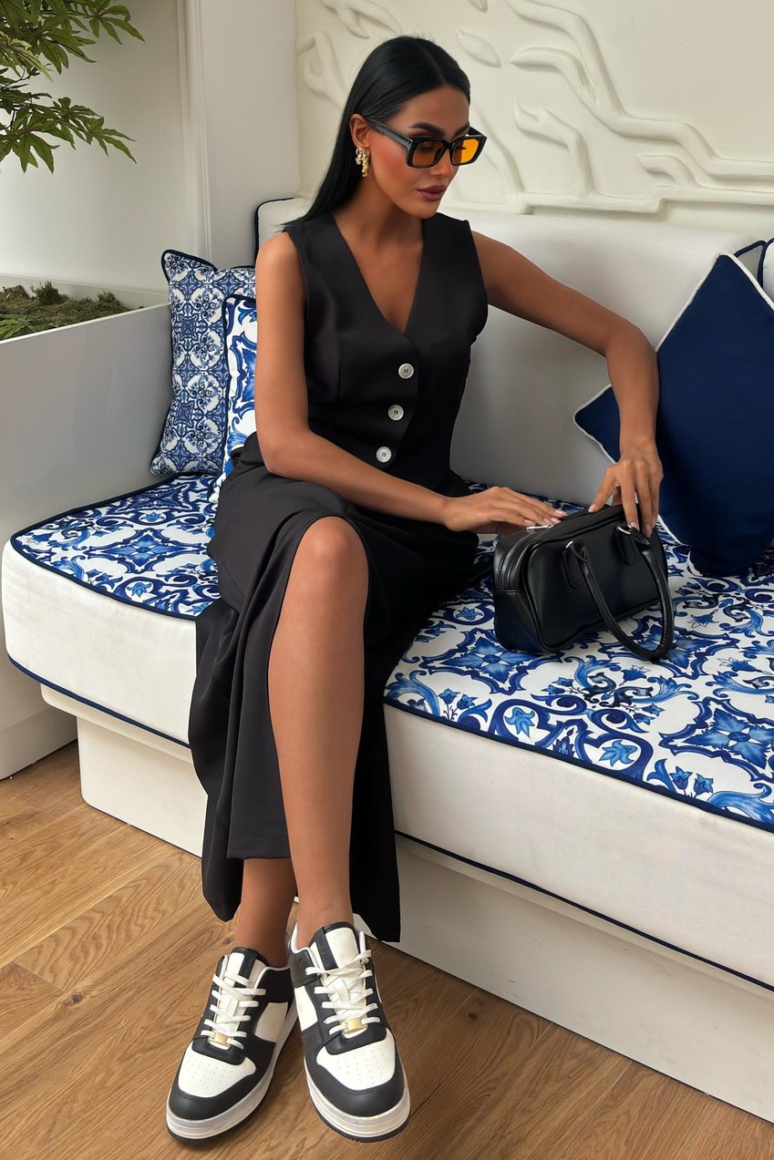 Linen Suit with Skirt Slit and Vest