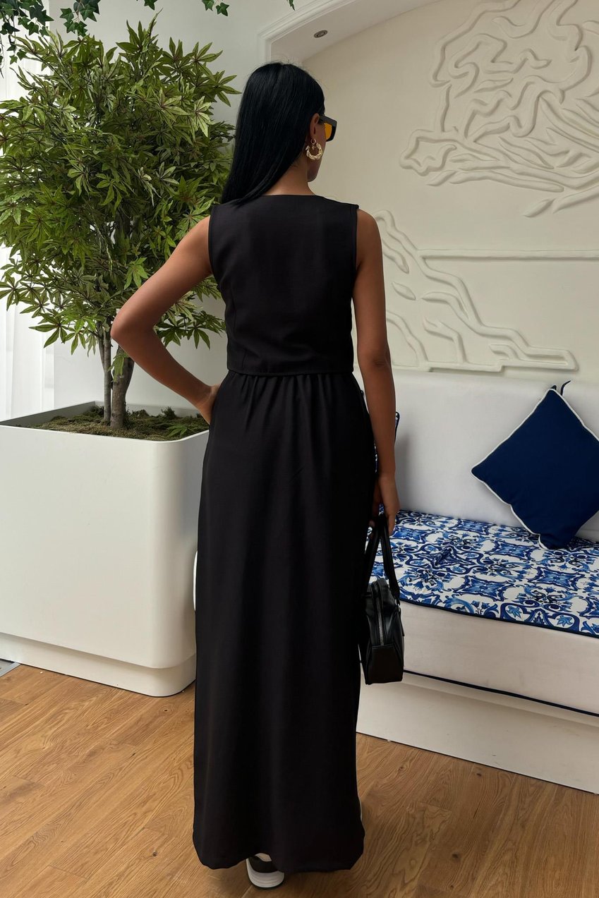 Linen Suit with Skirt Slit and Vest
