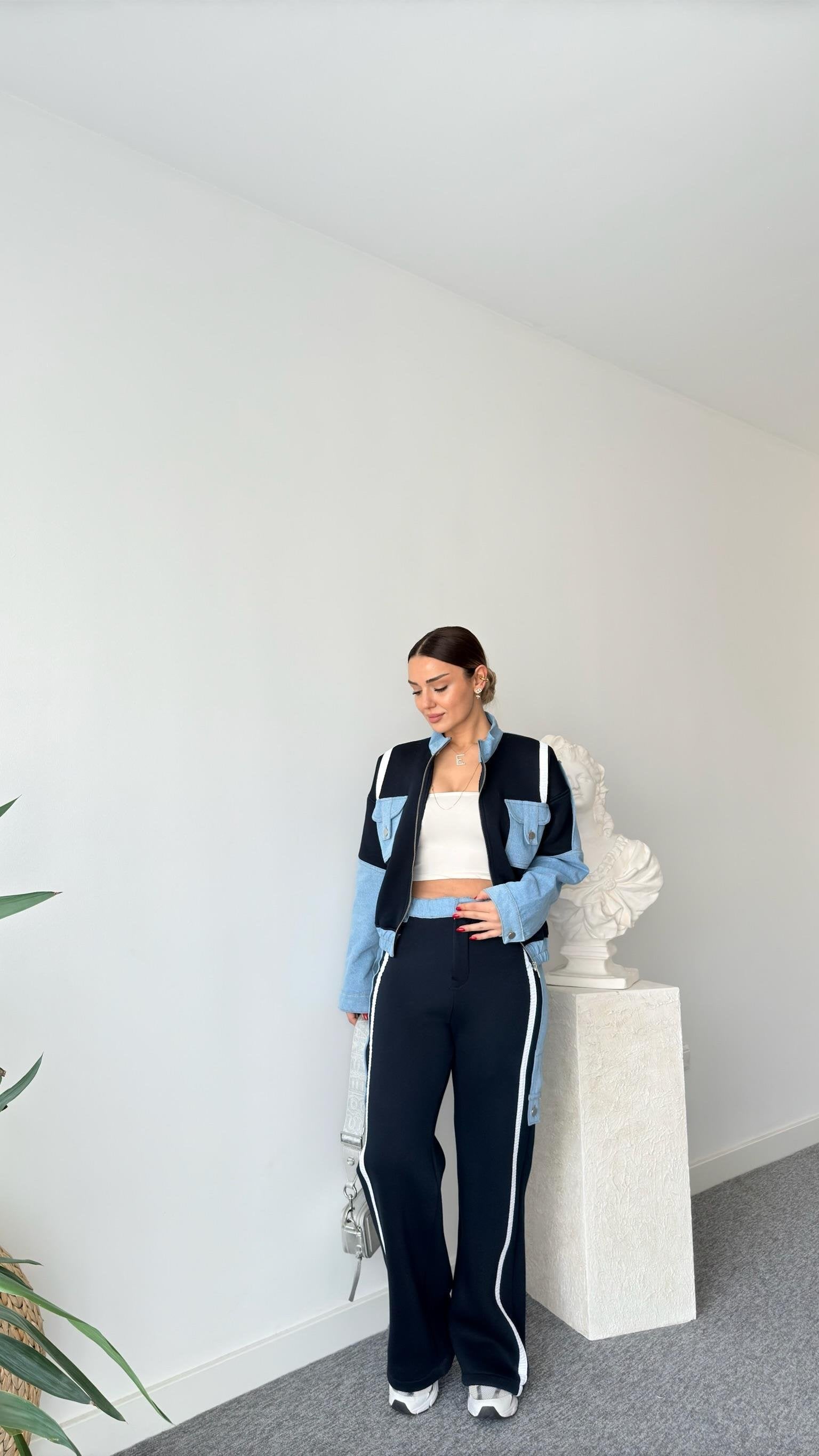 Navy Blue Tero Denim Garnished Tracksuit