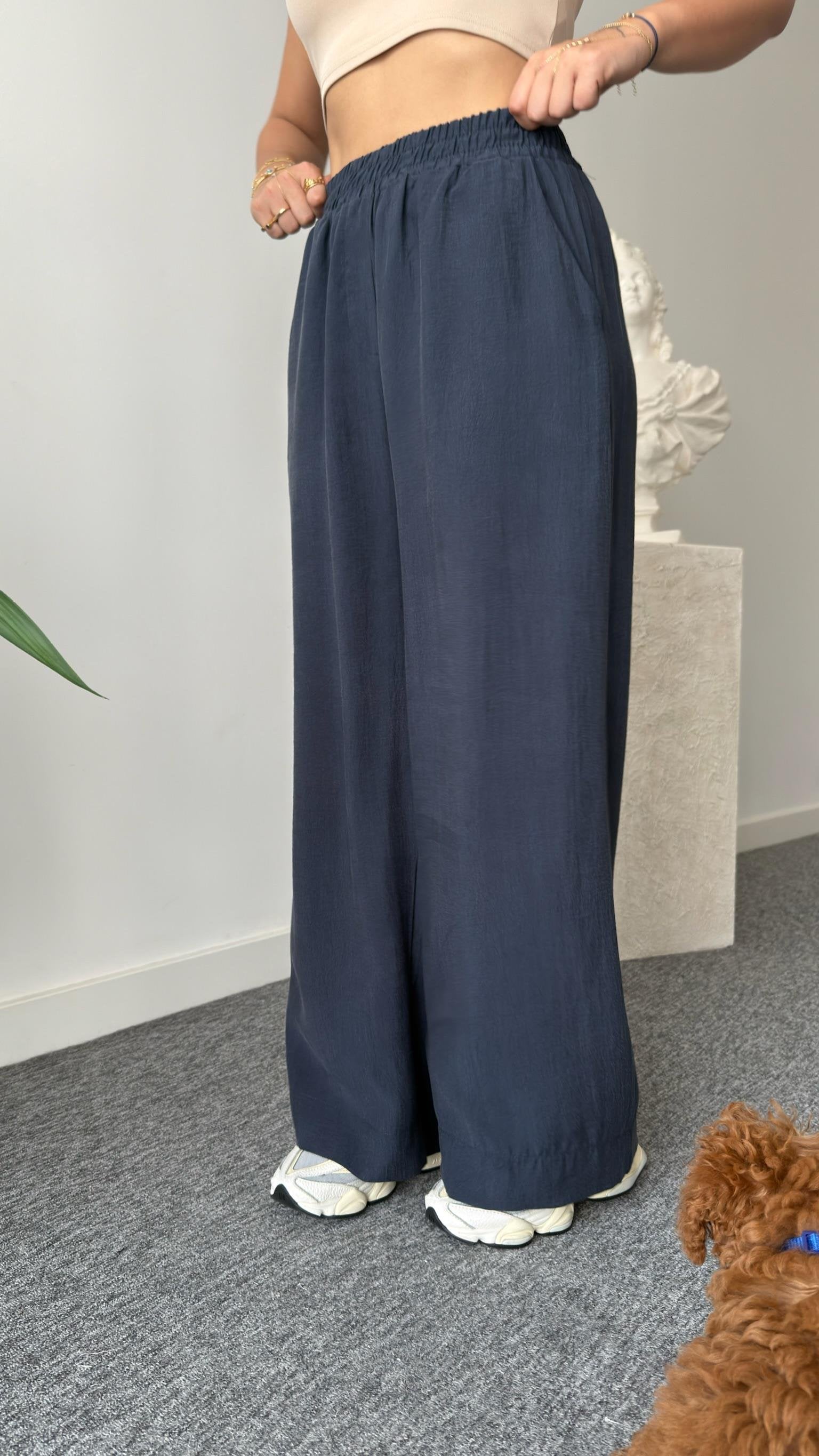 Navy Blue Breva Waist Pleated Tencel Suit
