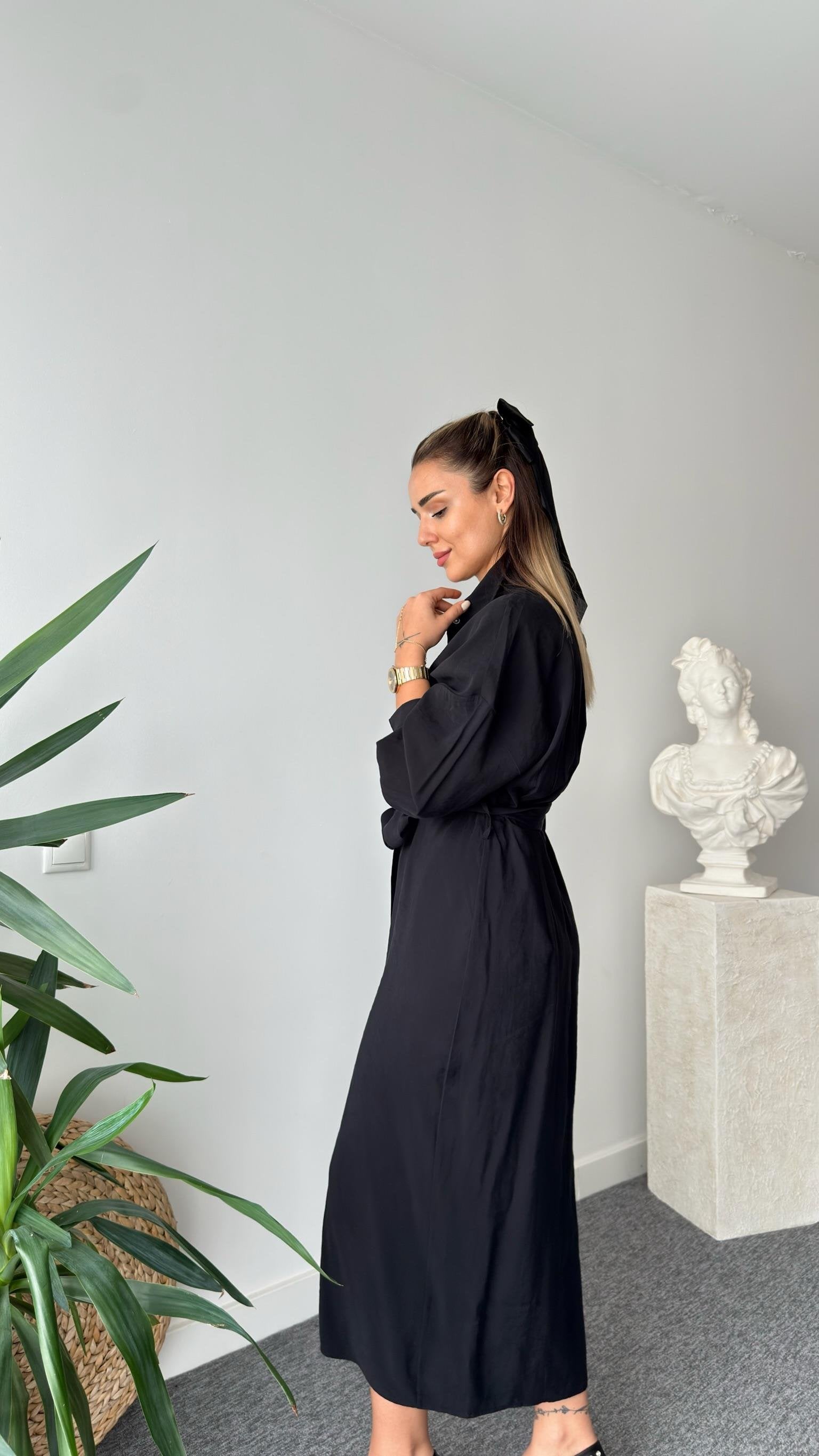 Serna Orj Brand Snap Button Tencel Dress