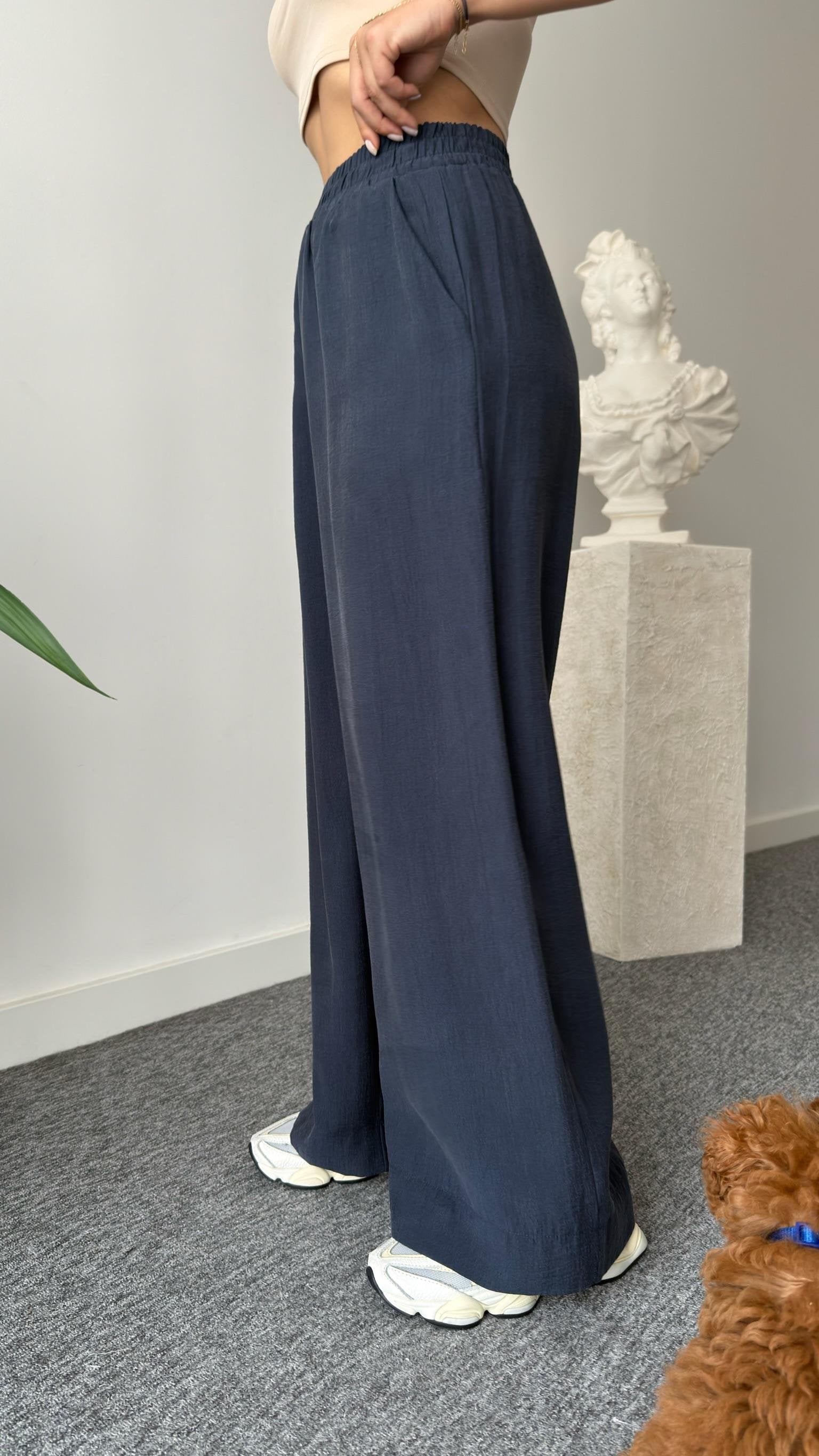 Navy Blue Breva Waist Pleated Tencel Suit