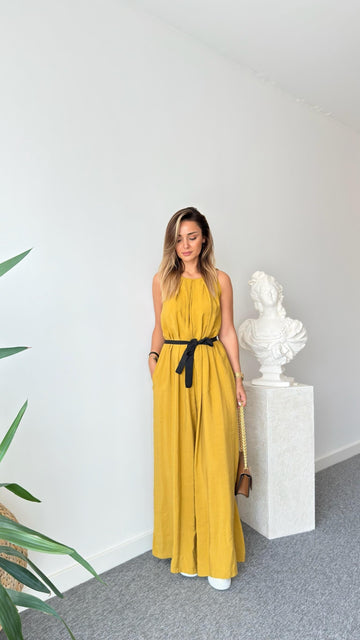 Olive Maja Orj Brand Belted Jumpsuit