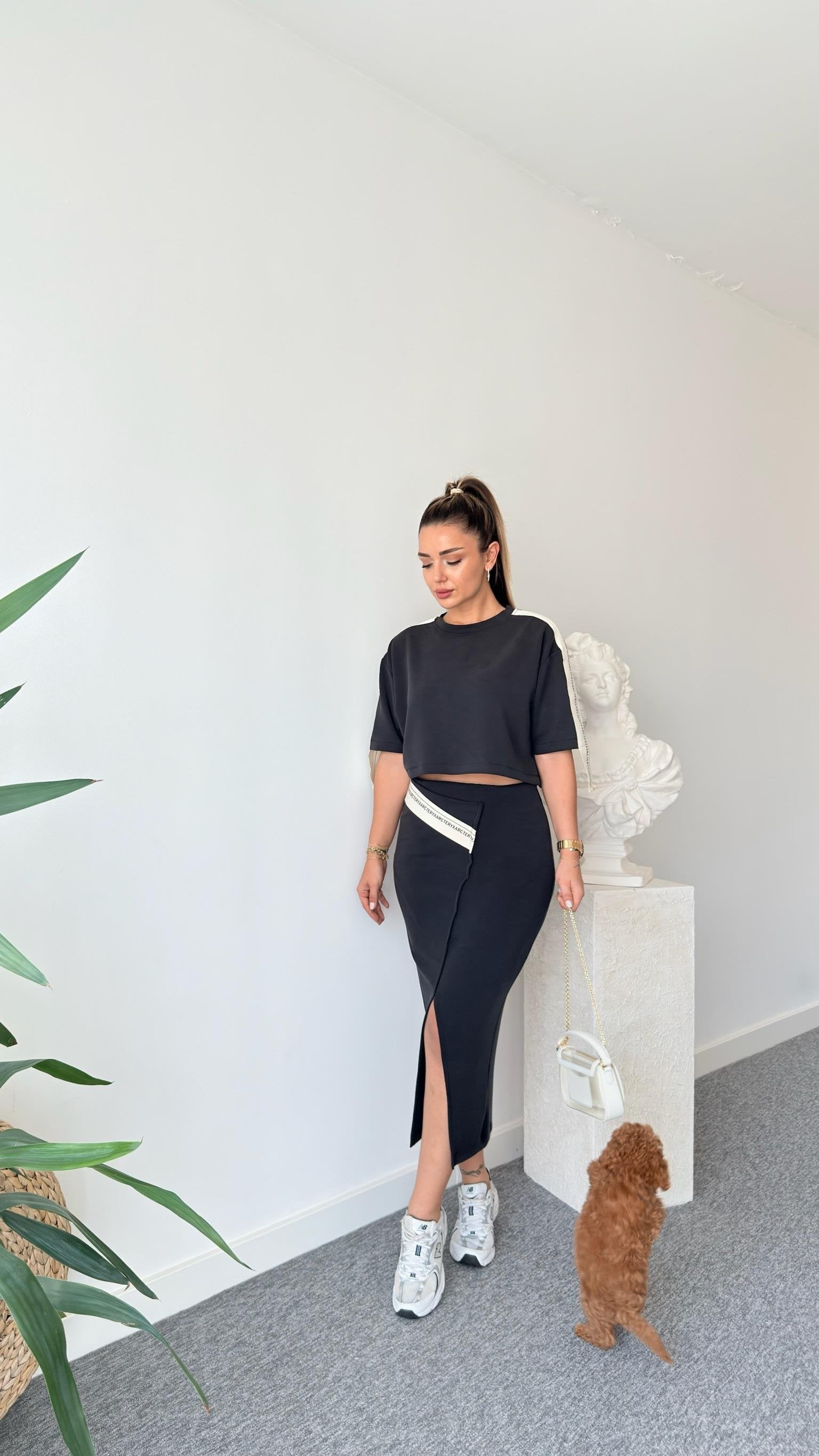 Chima Modal Suit with Stripe Detailed Skirt