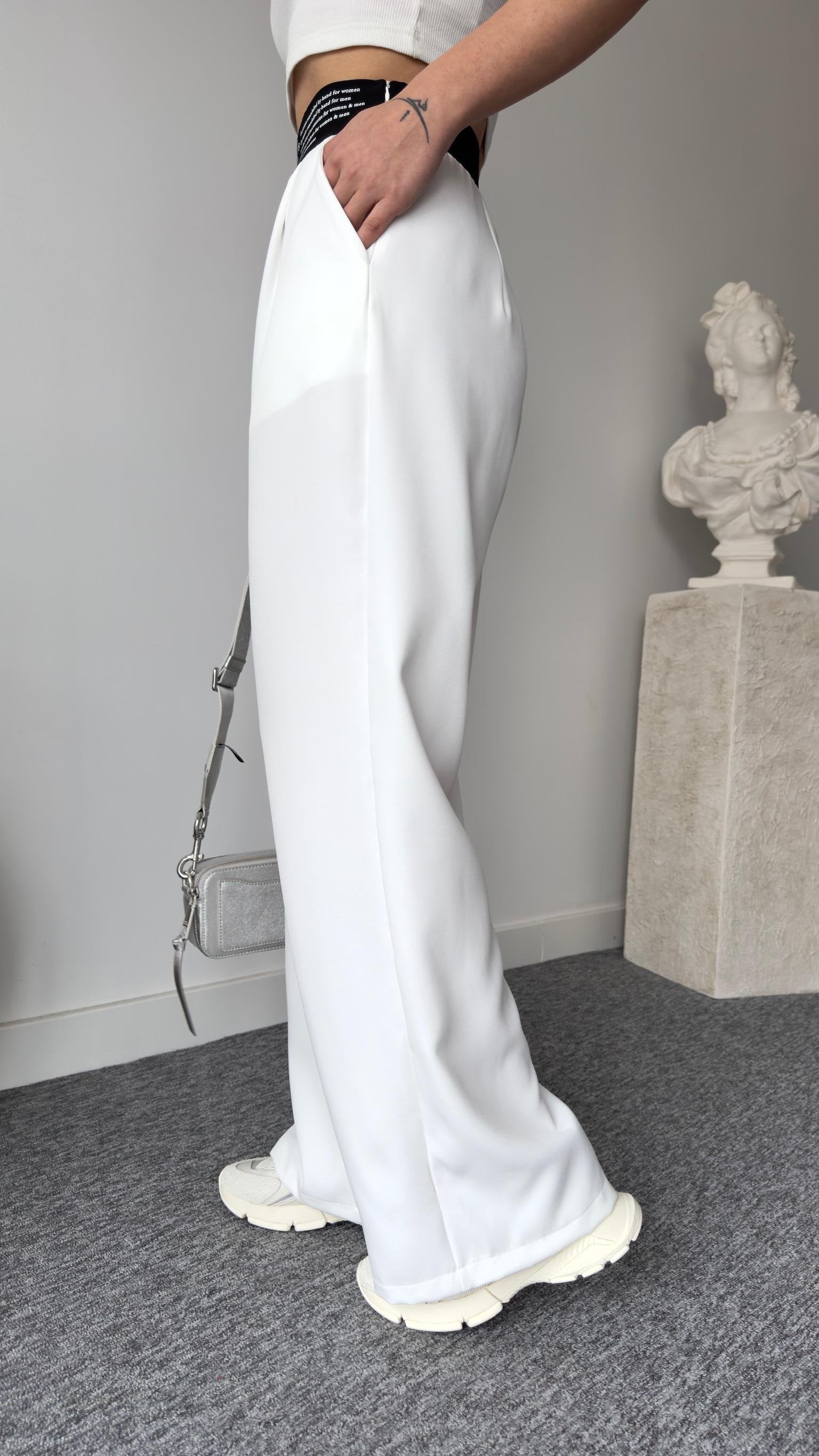 White Trousers with Pugna Waist Print