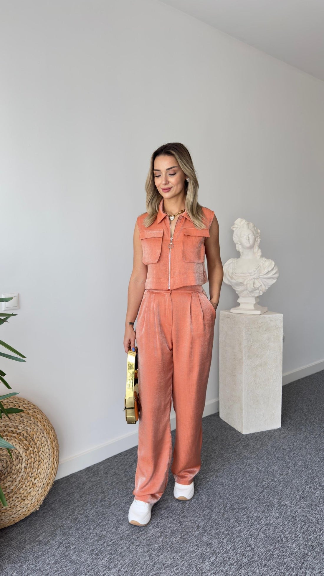 Gjen Zippered Orange Two Piece Suit
