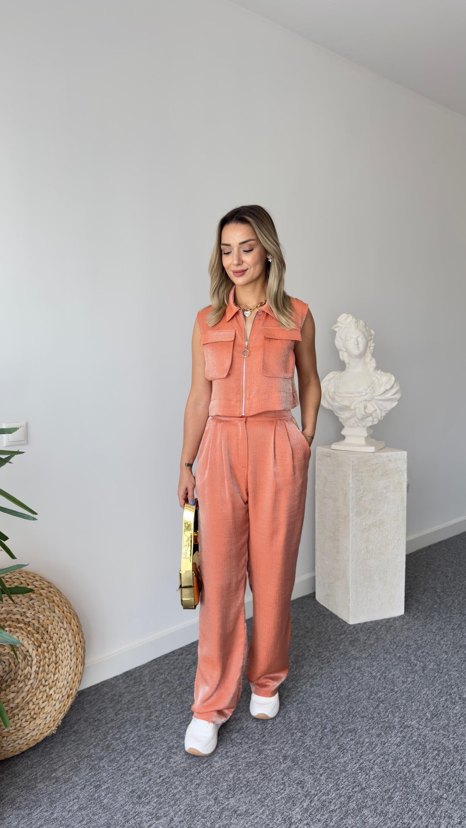Gjen Zippered Orange Two Piece Suit