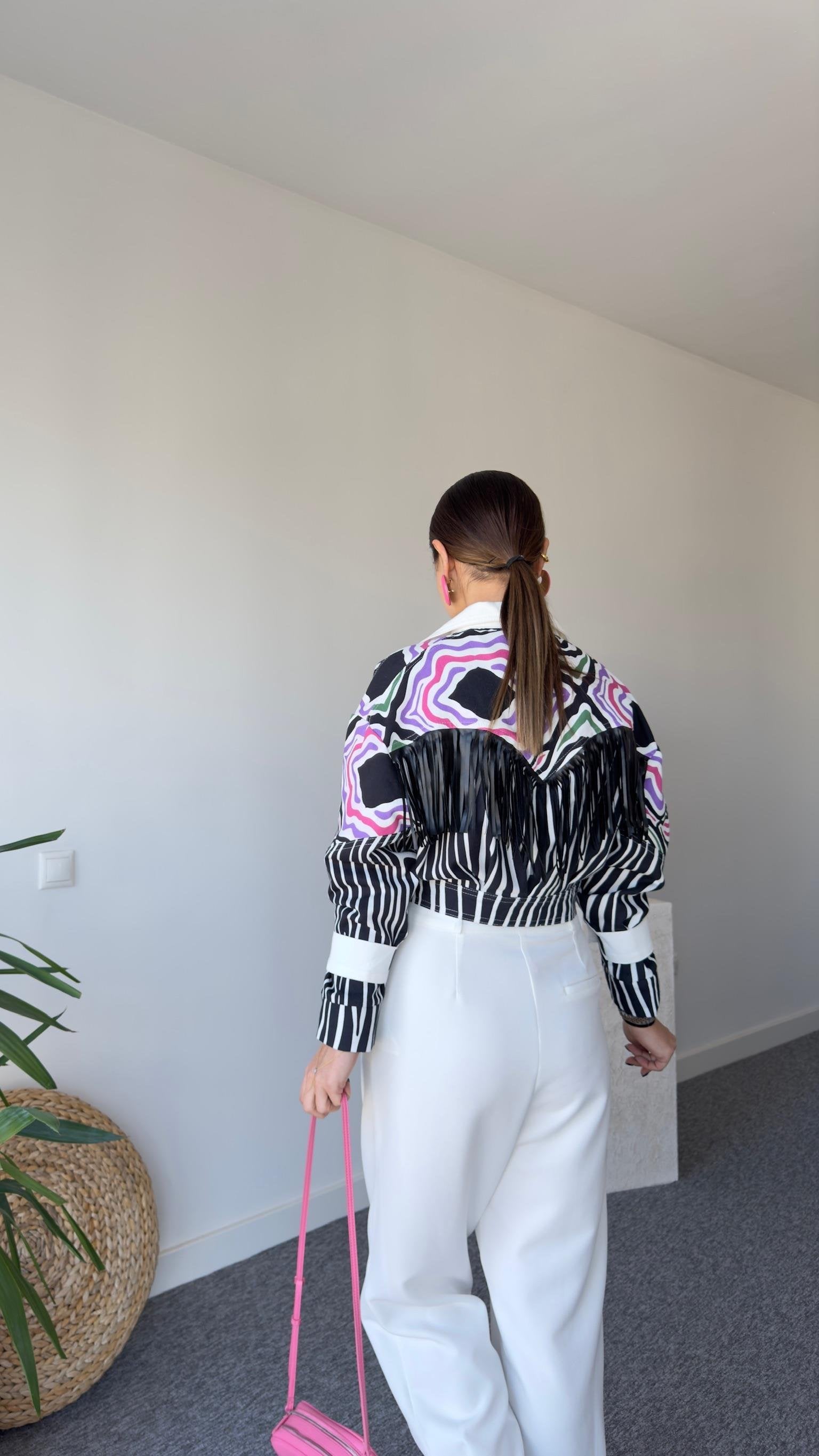 Tori Back Tassel Design Zebra Pattern Jacket