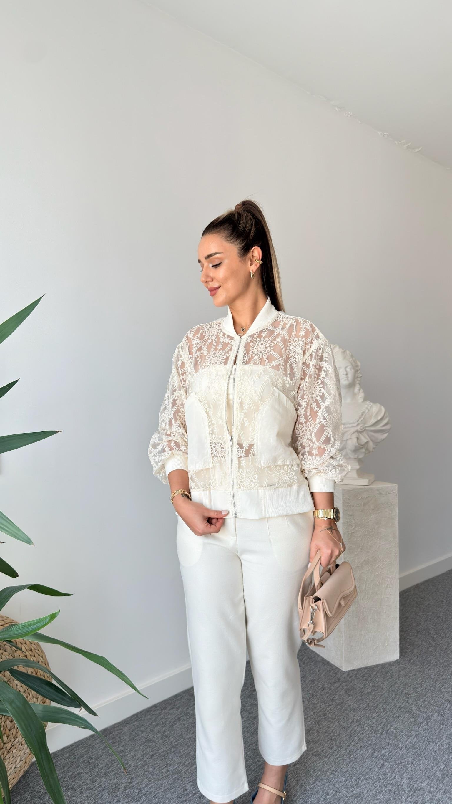 Beige Hera Organza Embroidered Jacket