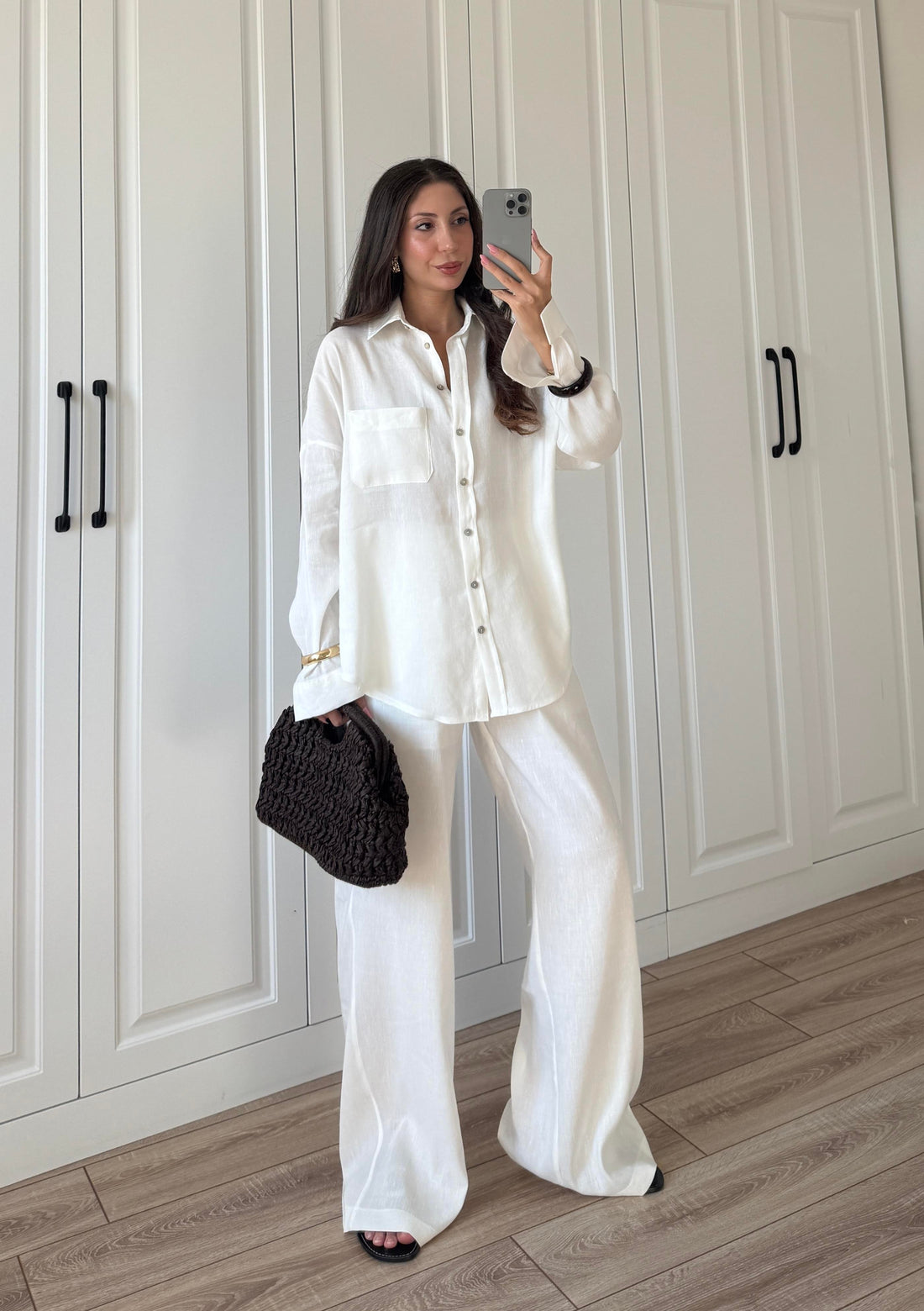 Fina Oversize Premium Linen White Suit Set