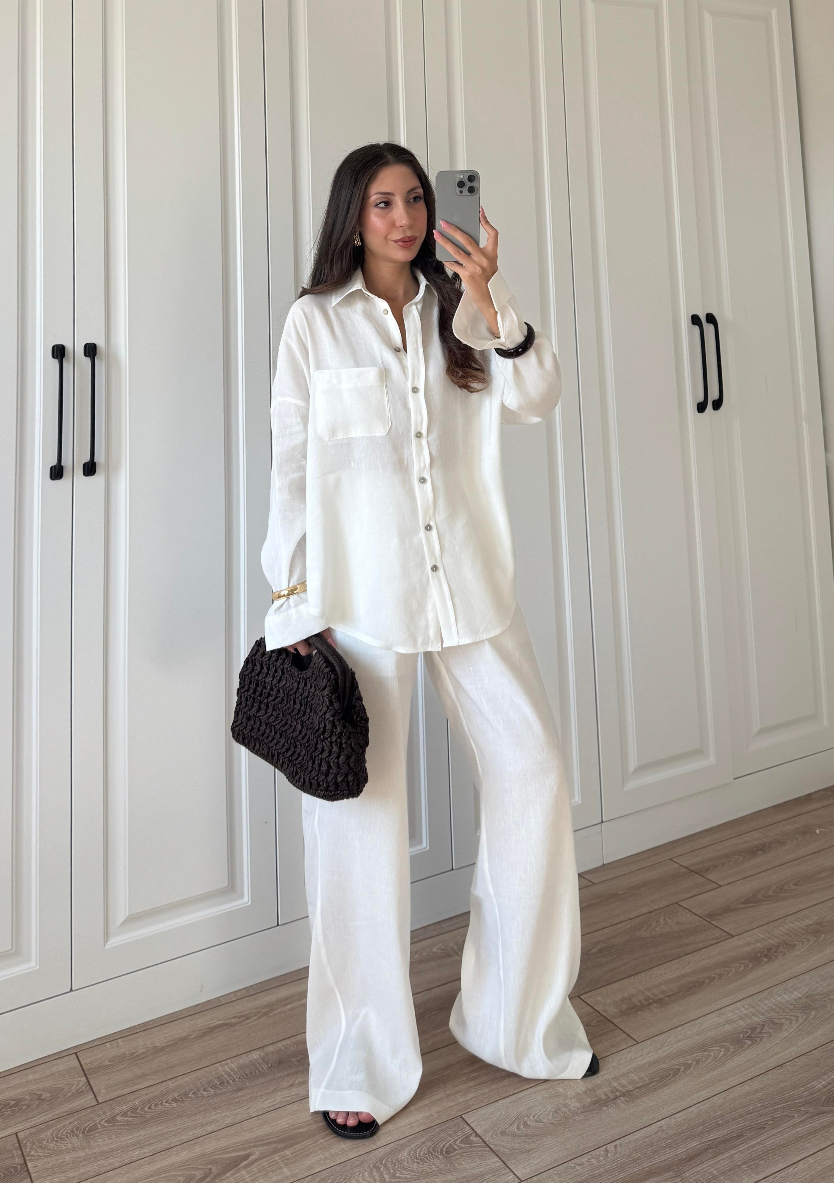 Fina Oversize Premium Linen White Suit Set