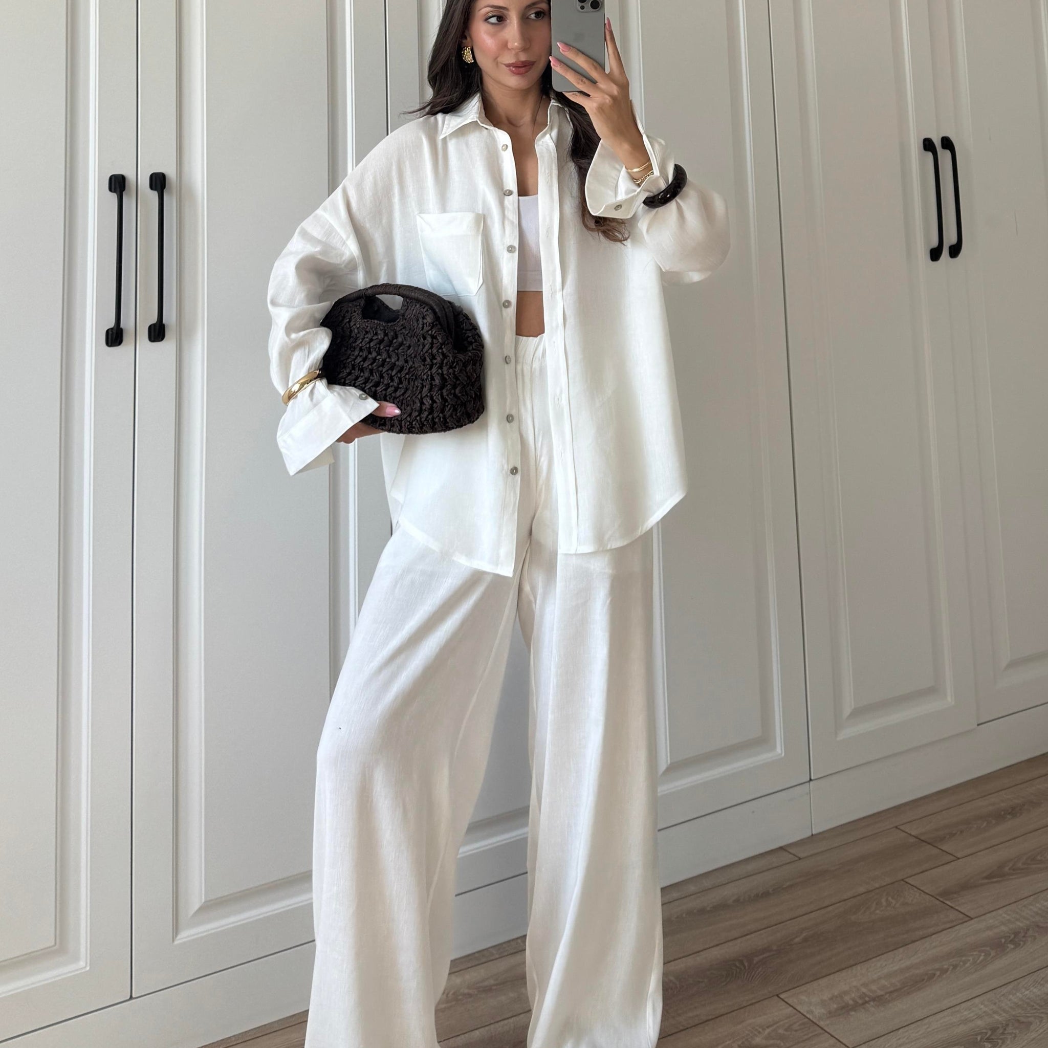 Fina Oversize Premium Linen White Suit Set