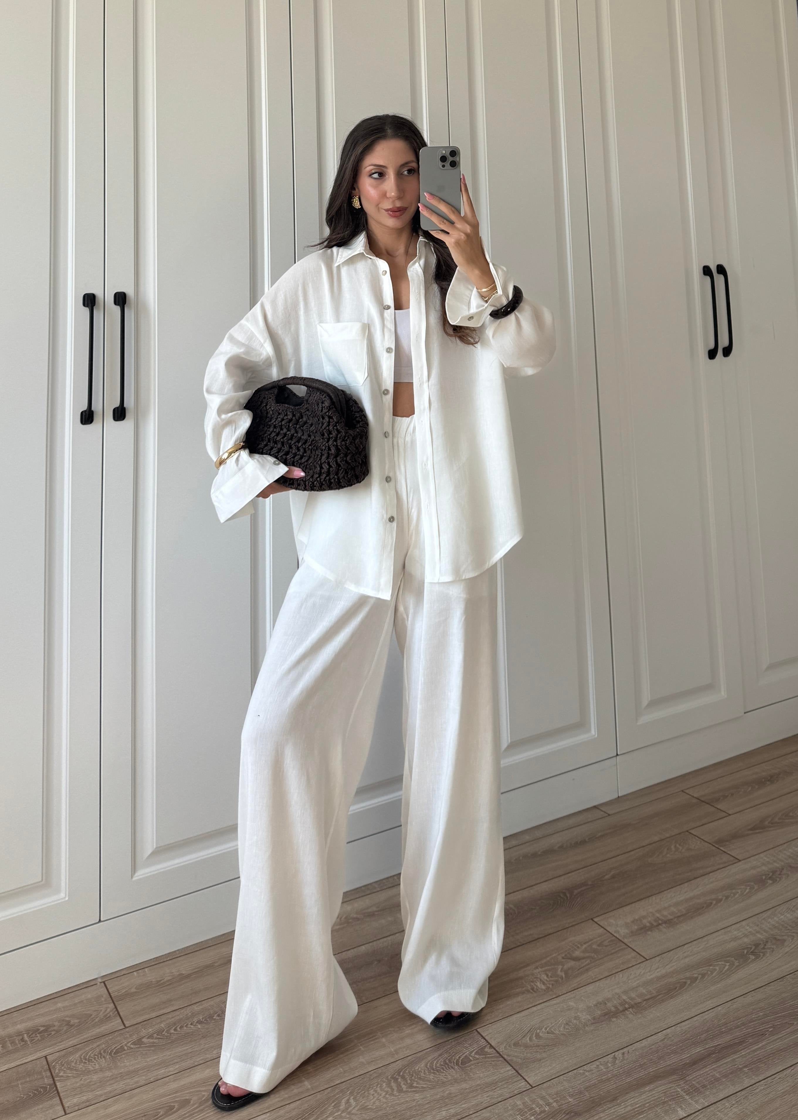 Fina Oversize Premium Linen White Suit Set