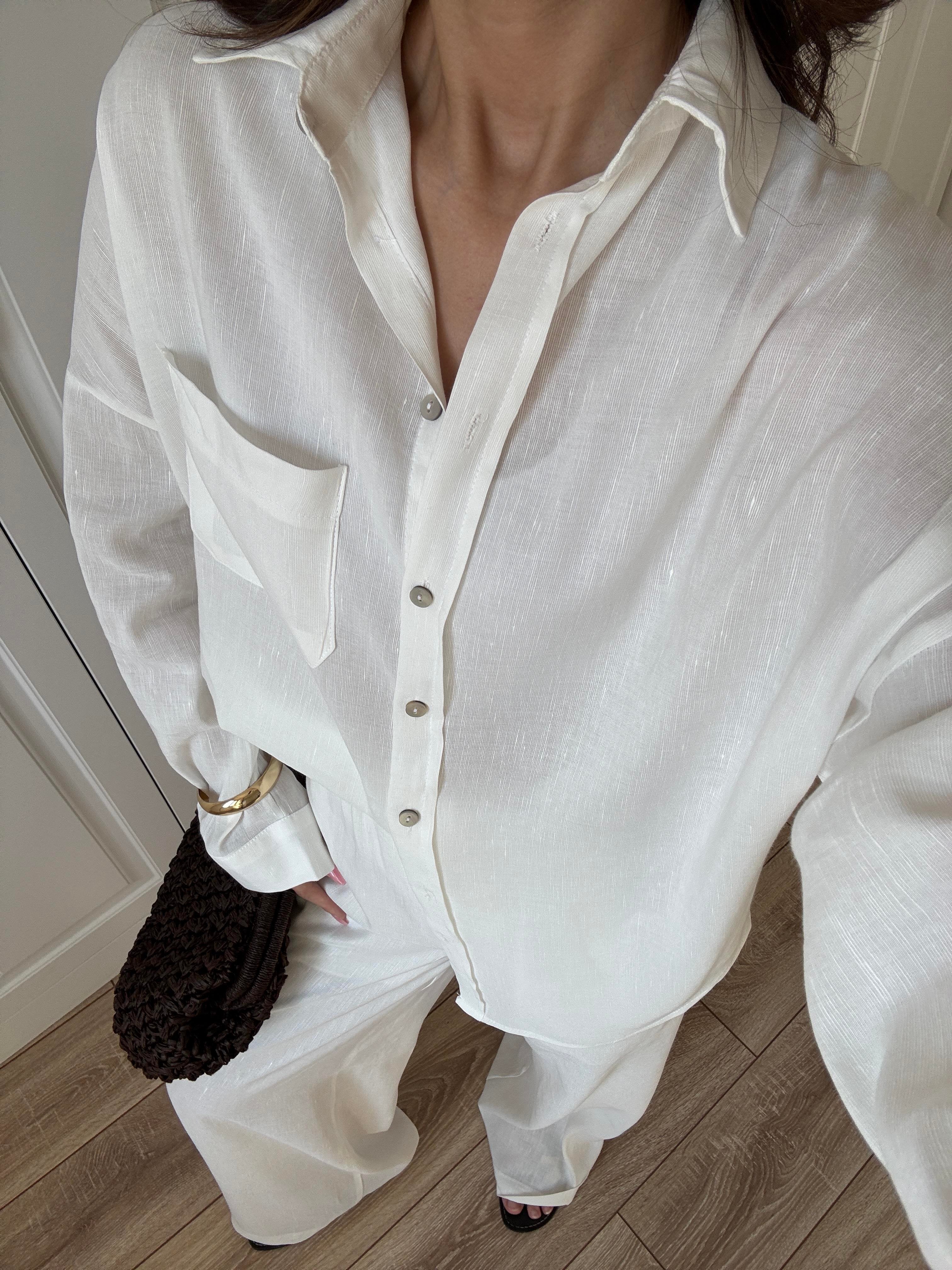 Fina Oversize Premium Linen White Suit Set