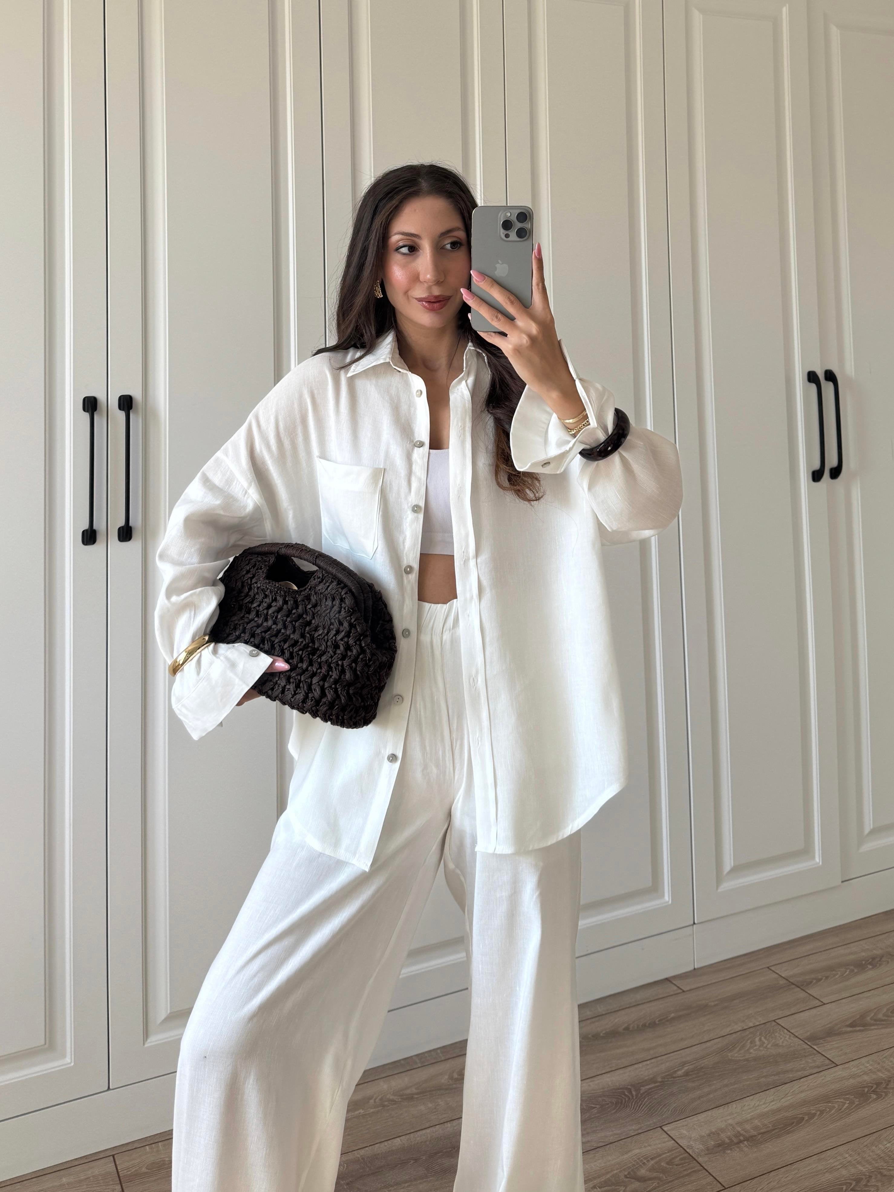 Fina Oversize Premium Linen White Suit Set