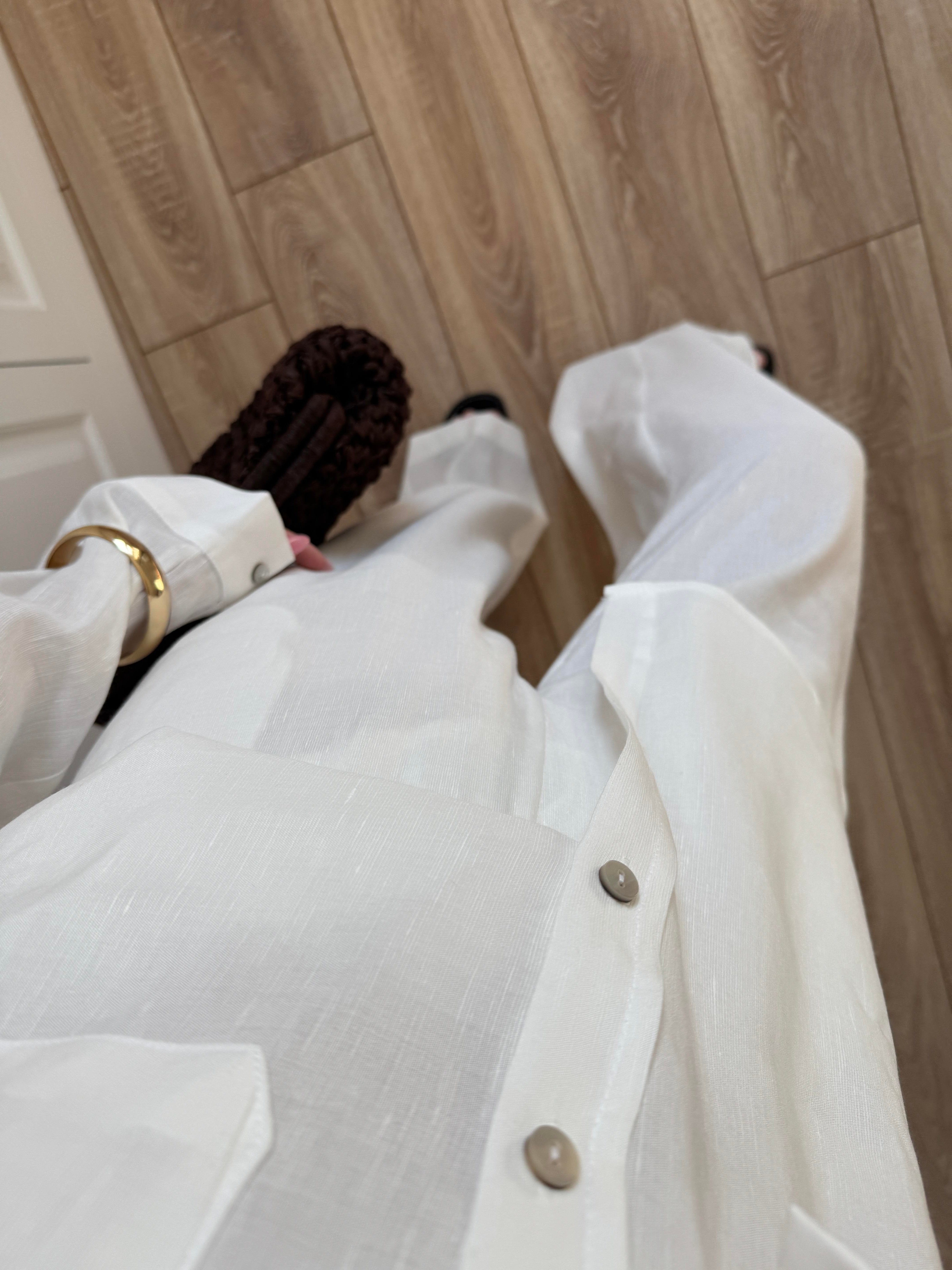 Fina Oversize Premium Linen White Suit Set