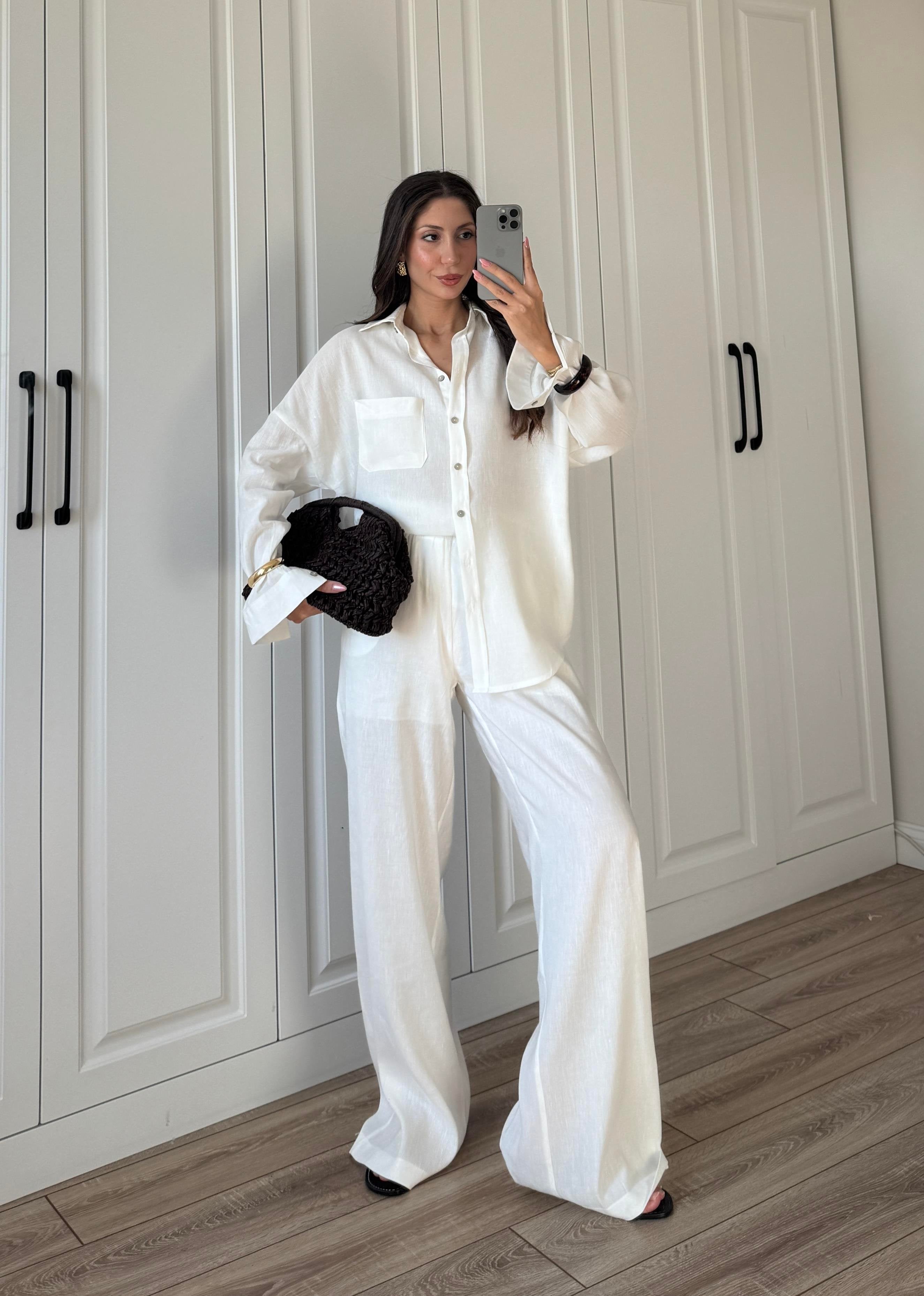 Fina Oversize Premium Linen White Suit Set