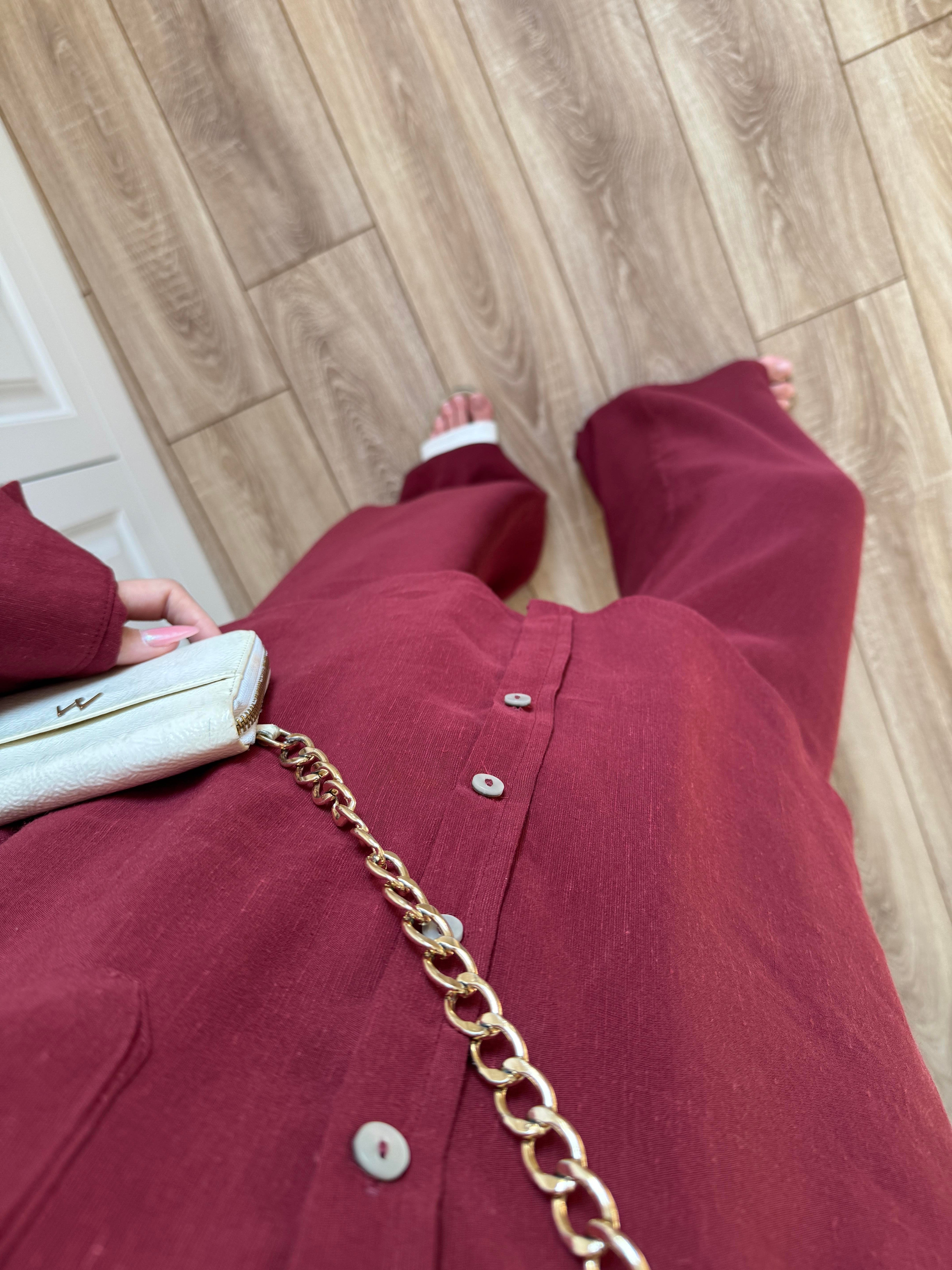 Fina Oversize Premium Linen Burgundy Suit Set