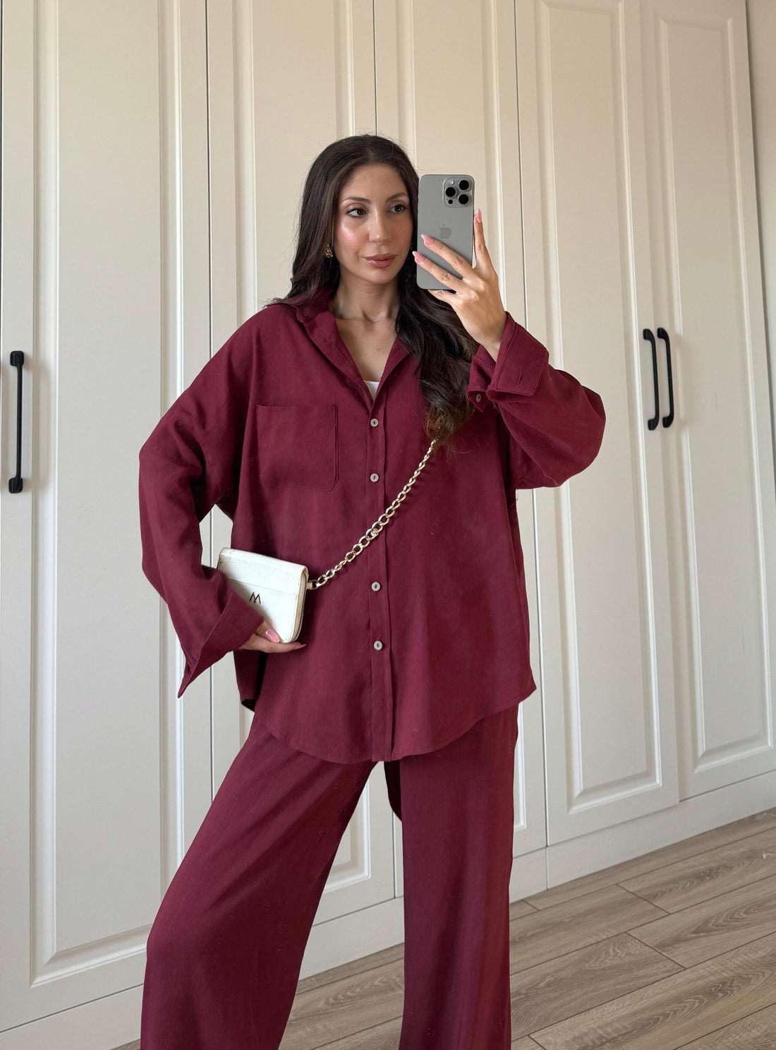 Fina Oversize Premium Linen Burgundy Suit Set