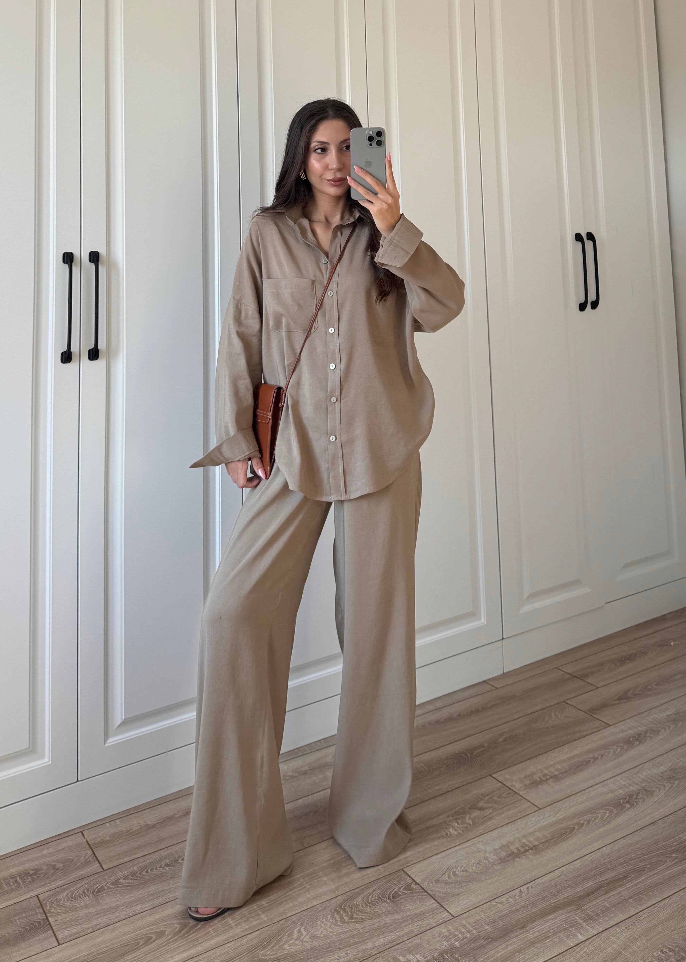 Fina Oversize Premium Linen Cappuccino Suit Set