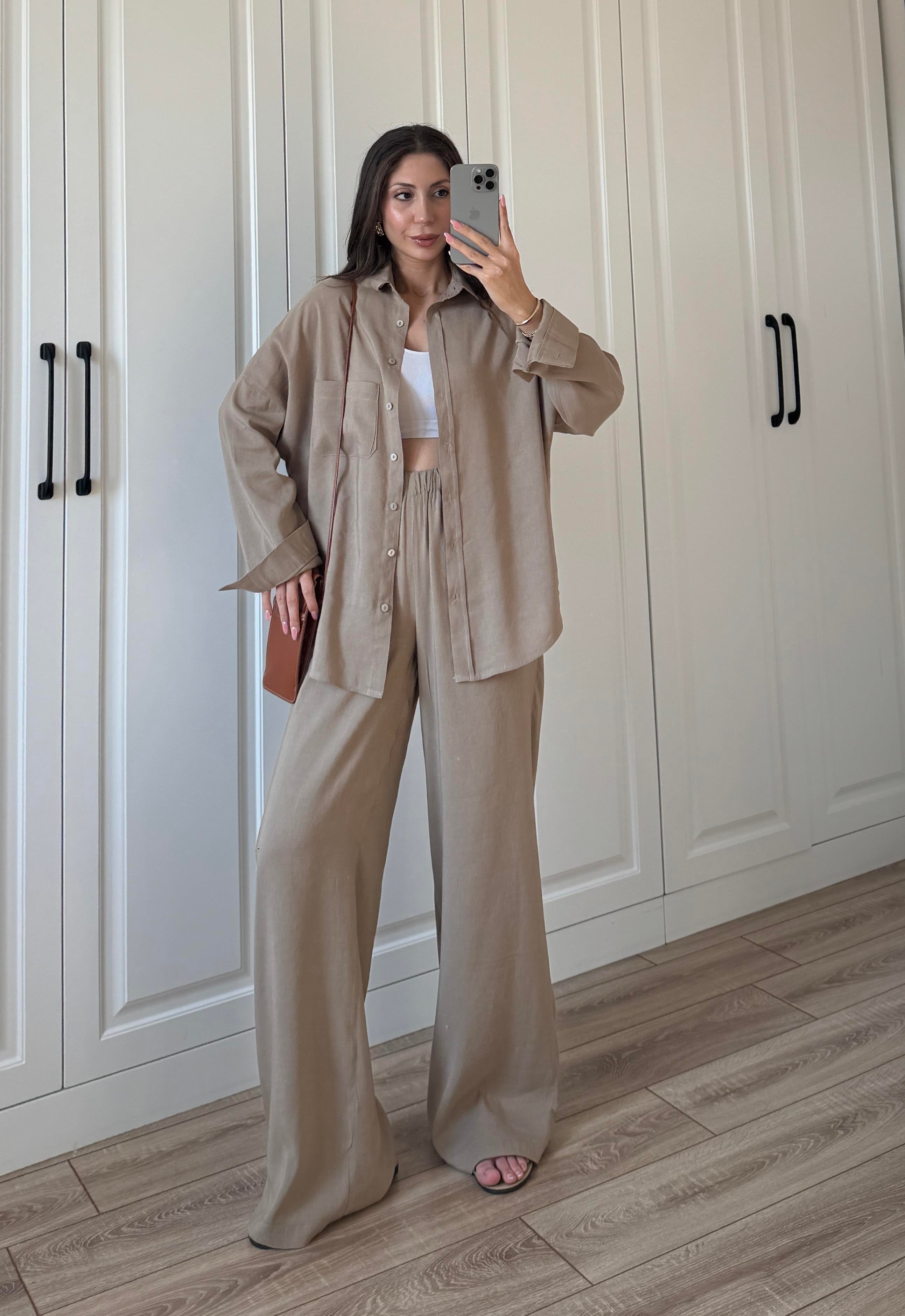 Fina Oversize Premium Linen Cappuccino Suit Set