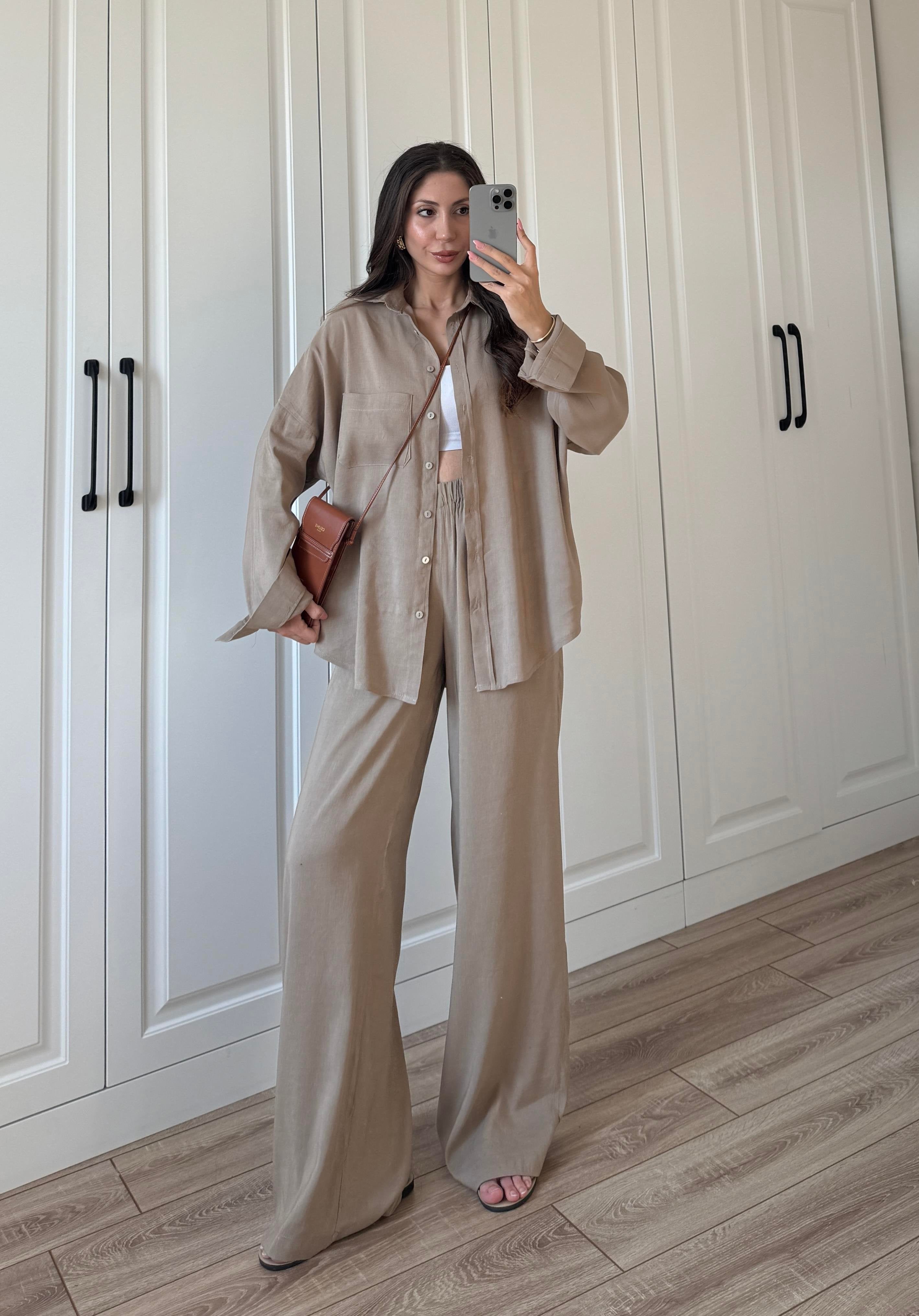Fina Oversize Premium Linen Cappuccino Suit Set