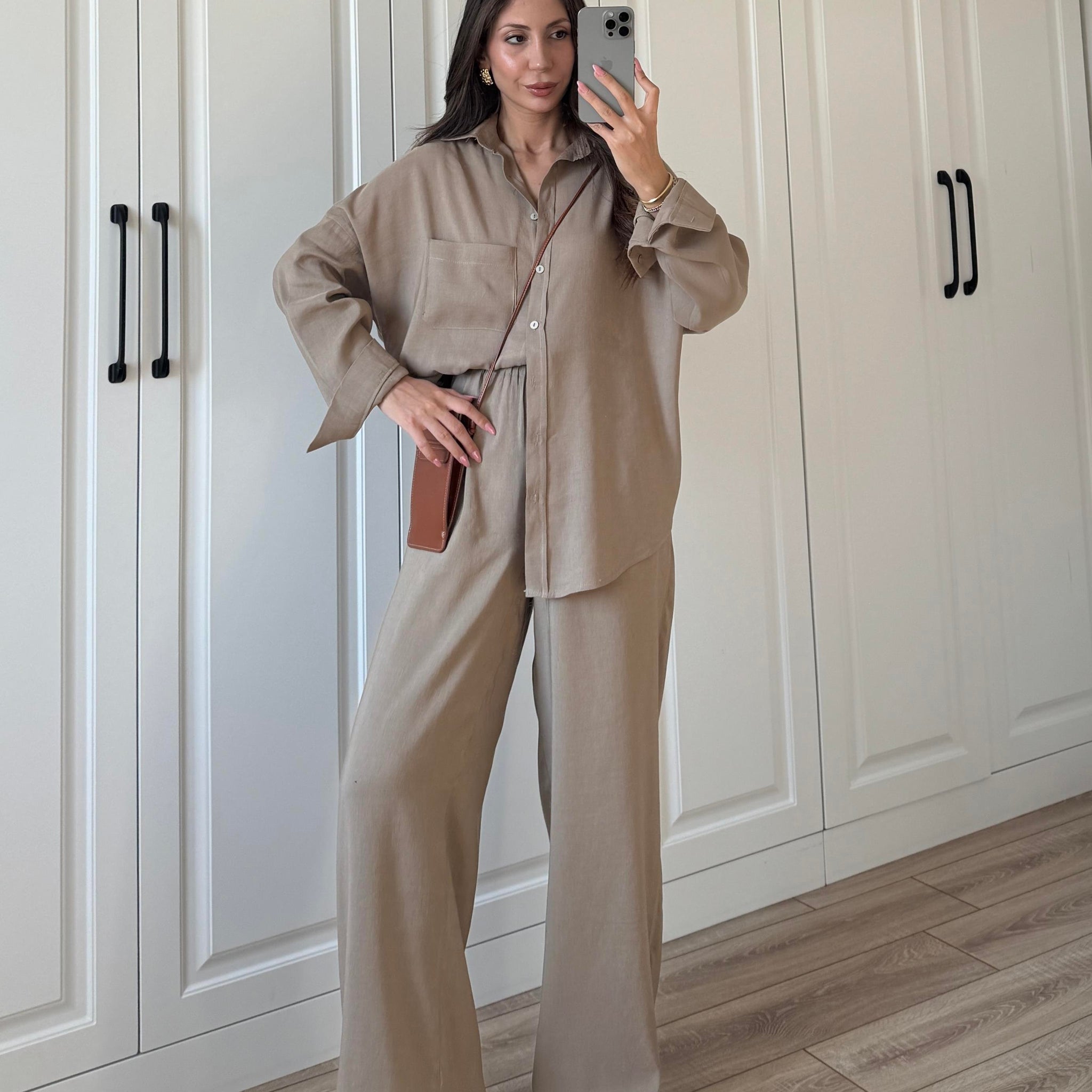 Fina Oversize Premium Linen Cappuccino Suit Set