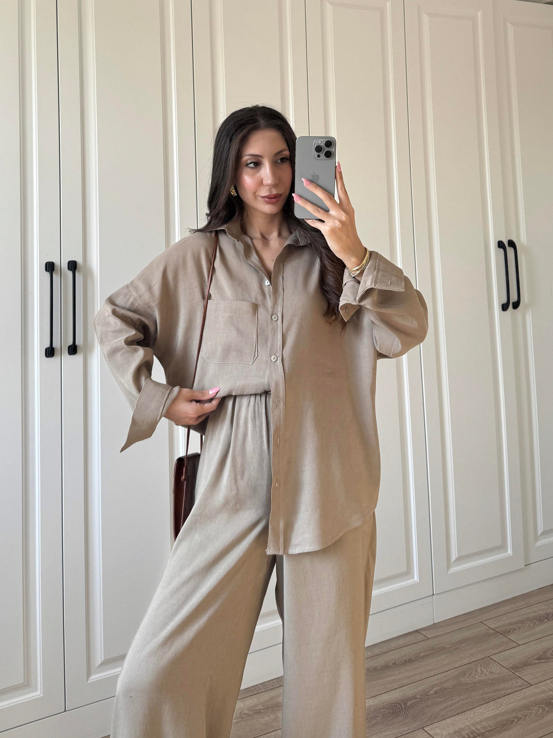 Fina Oversize Premium Linen Cappuccino Suit Set