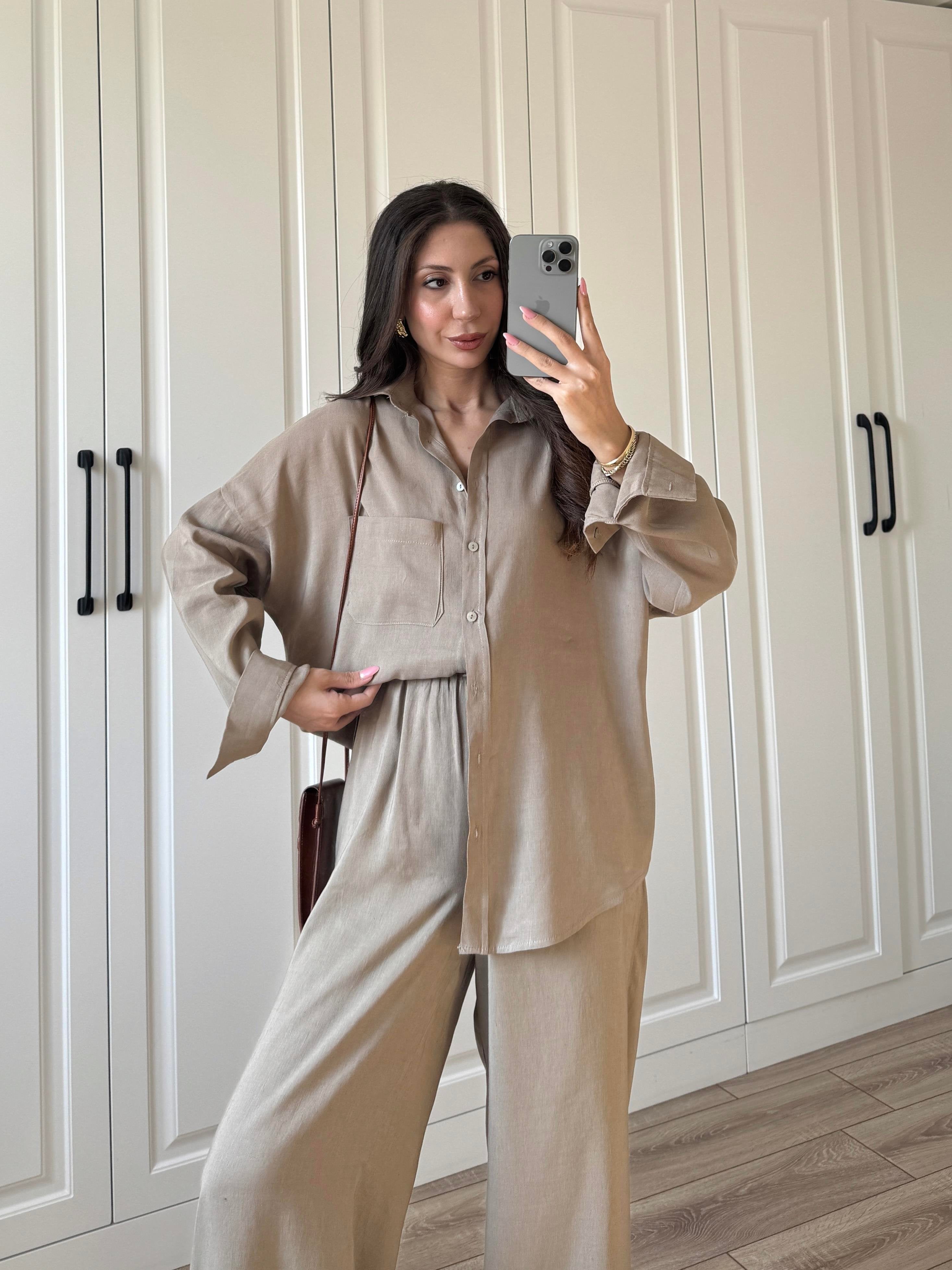 Fina Oversize Premium Linen Cappuccino Suit Set
