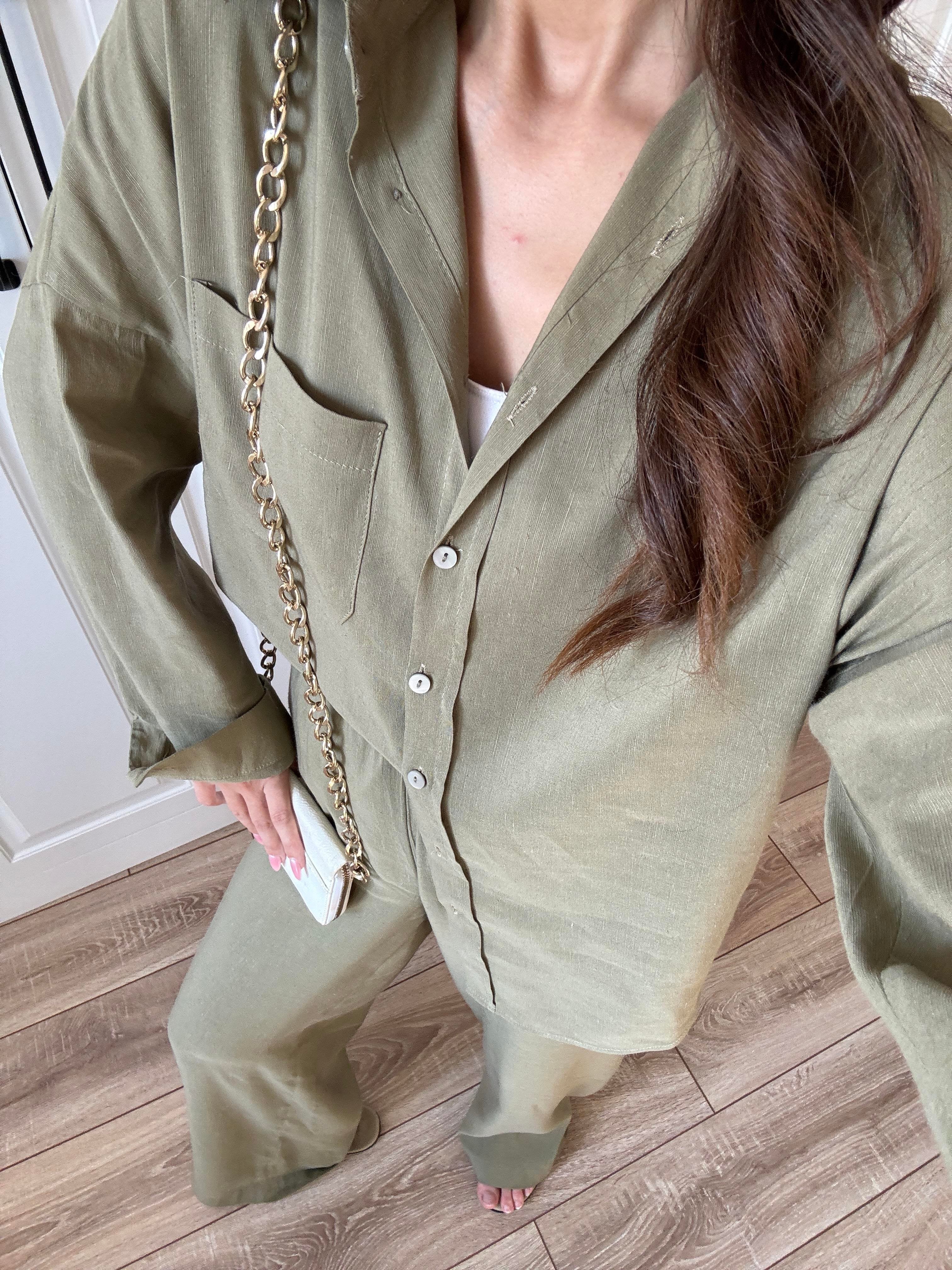 Fina Oversize Premium Linen Khaki Suit Set