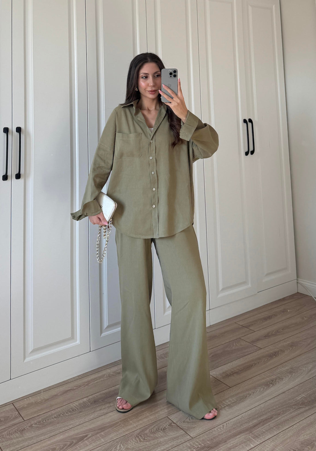 Fina Oversize Premium Linen Khaki Suit Set