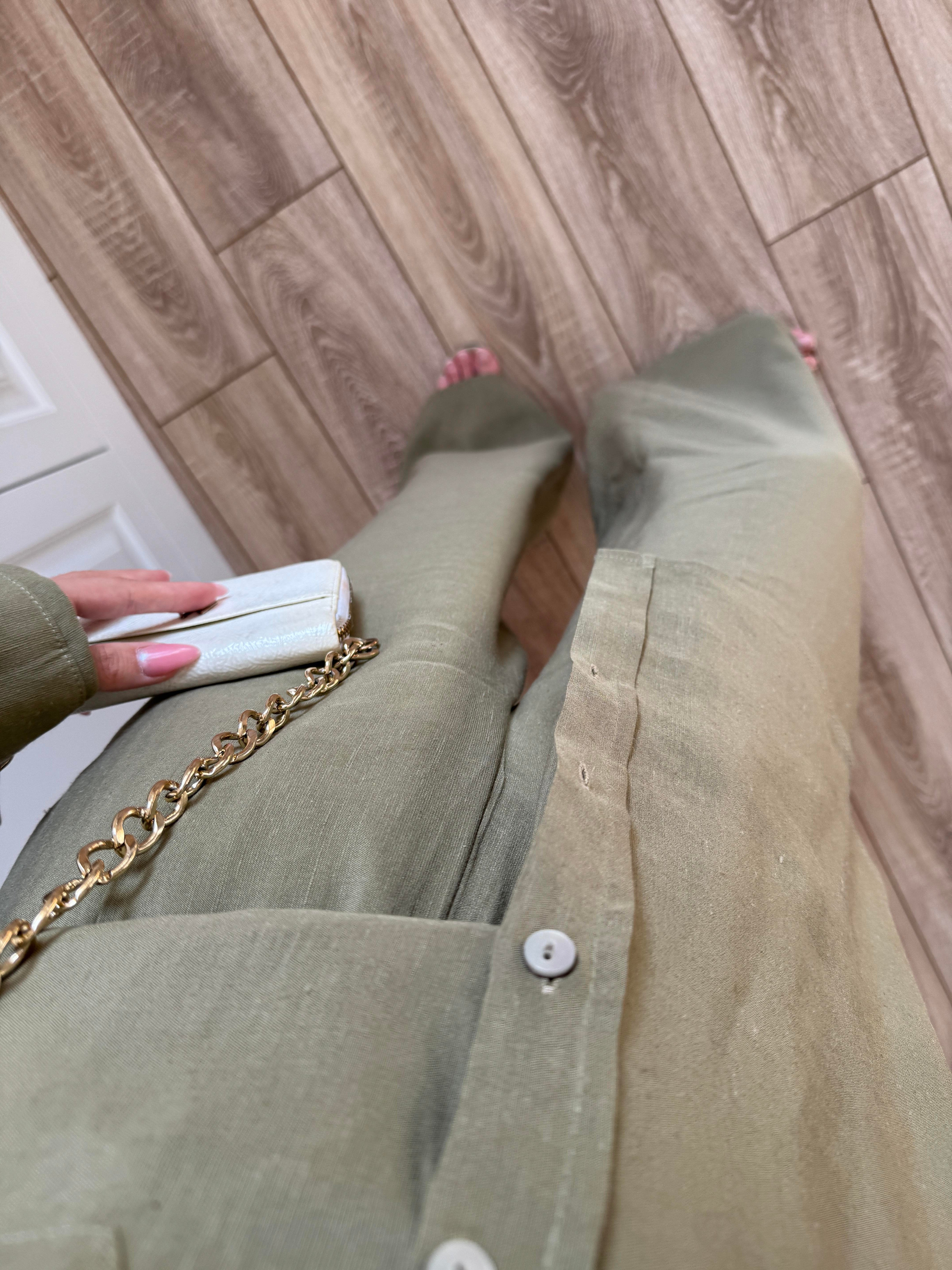 Fina Oversize Premium Linen Khaki Suit Set